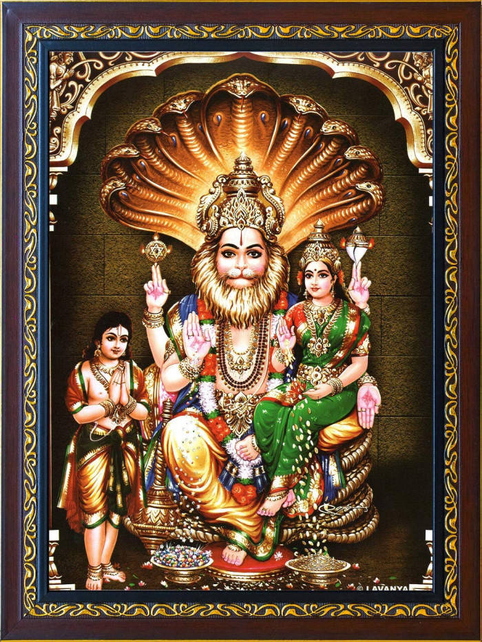 Framed Narasimha And Lakshmi With Child