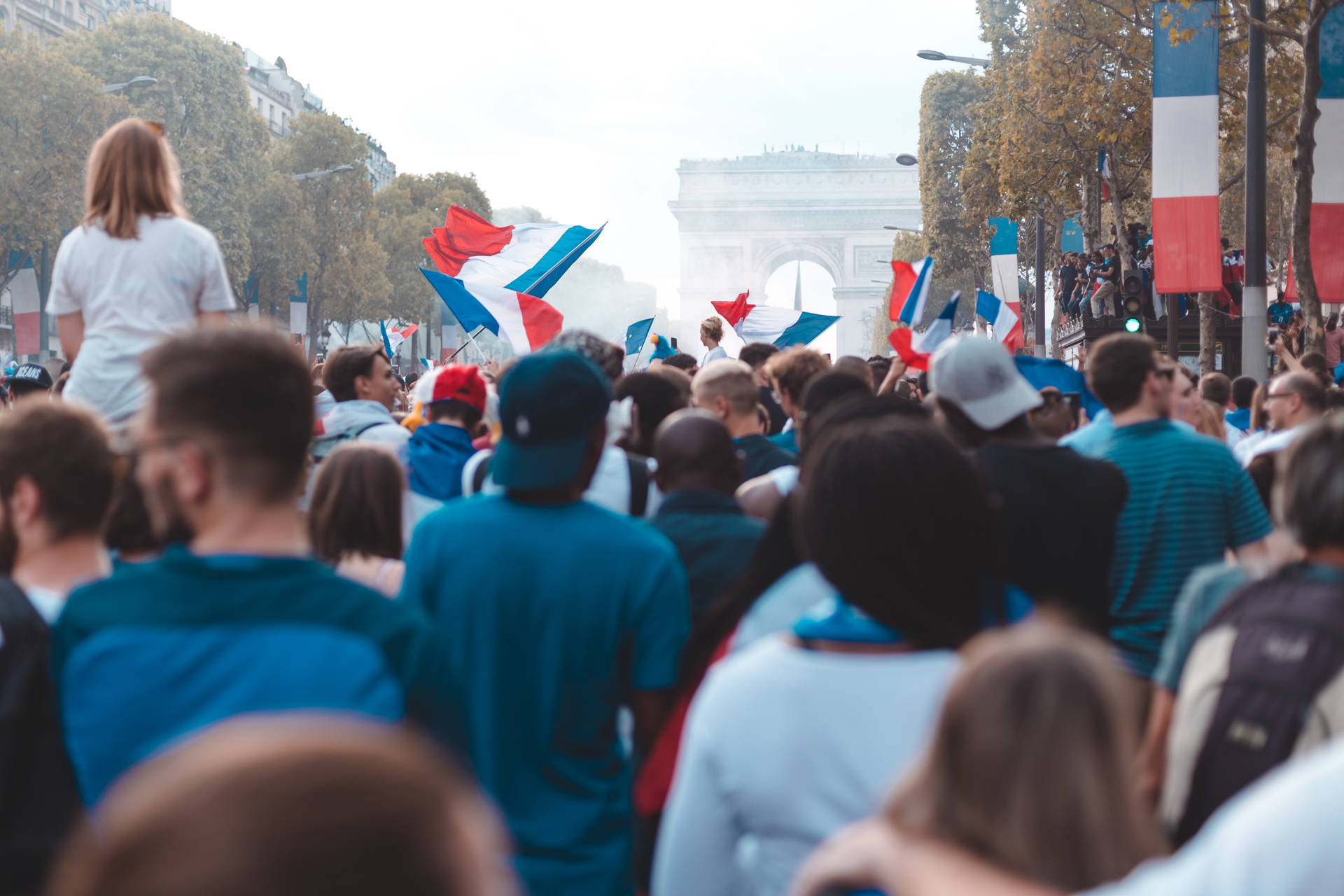 France Flags With Patriots Parade Background