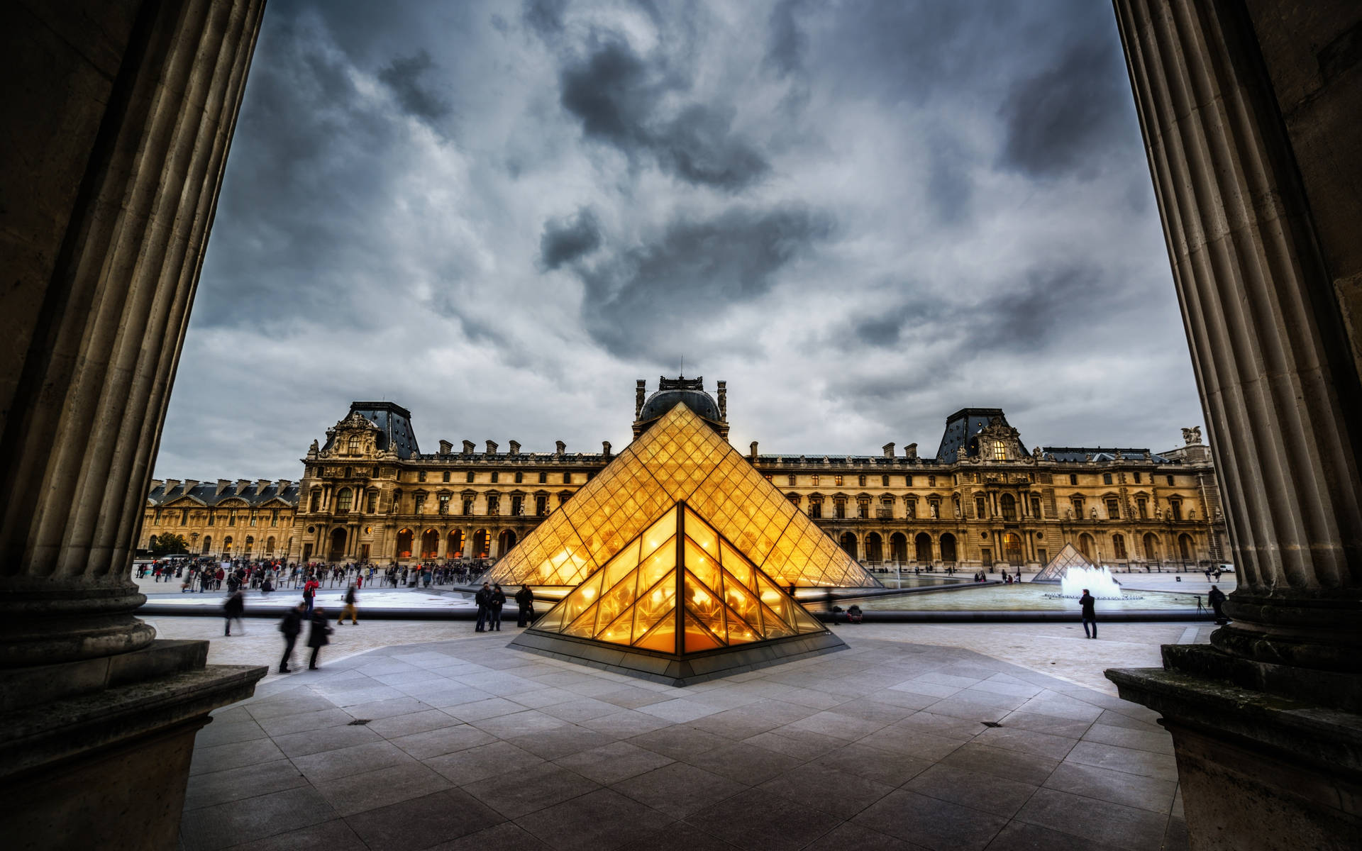 France Golden Louvre Pyramid Background