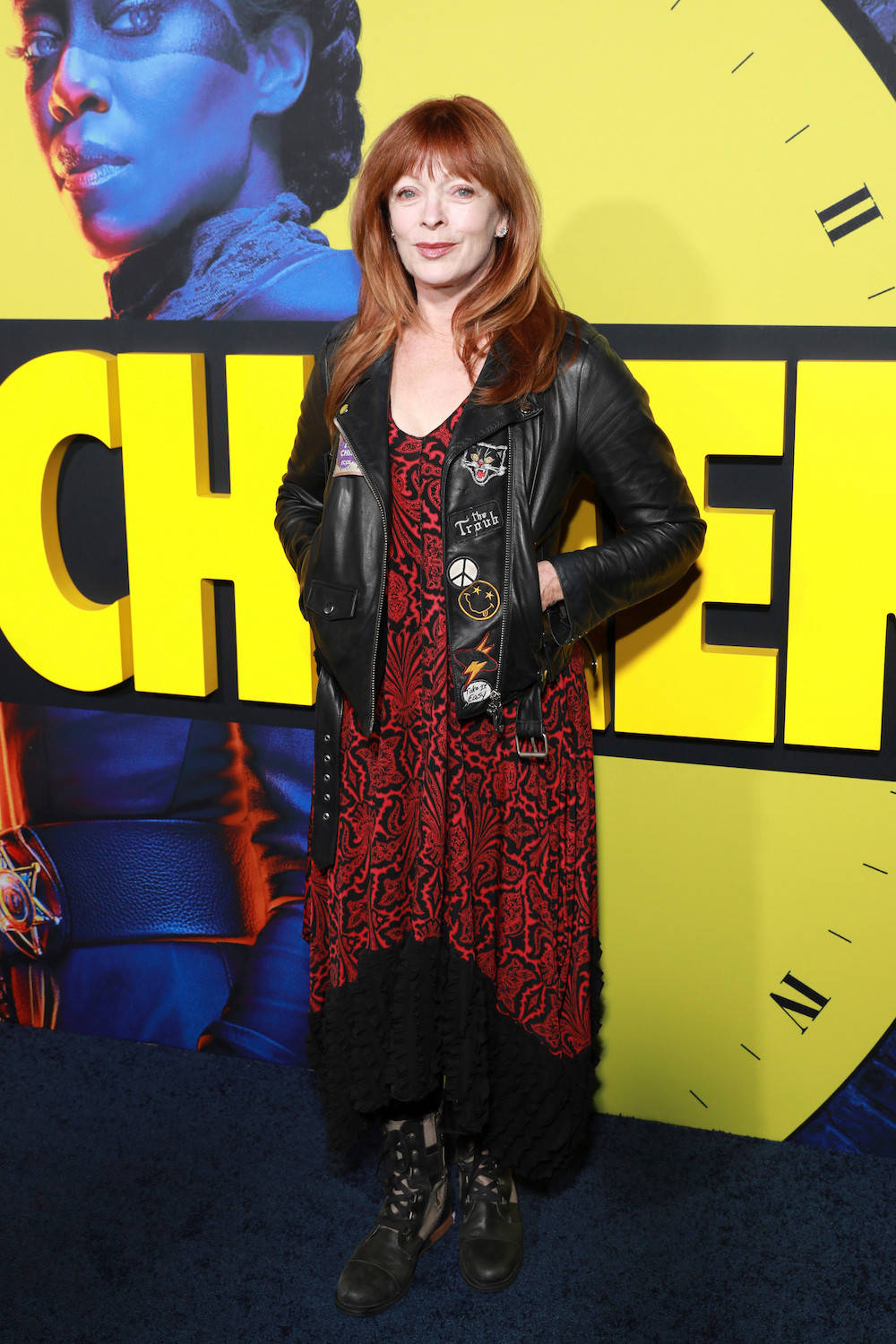 Frances Fisher Black Leather Background