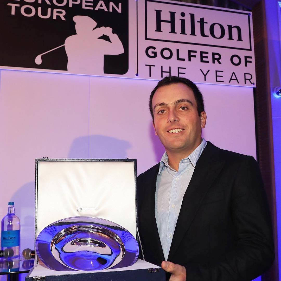 Francesco Molinari Celebrates As He Receives Hilton Golfer Of The Year Award