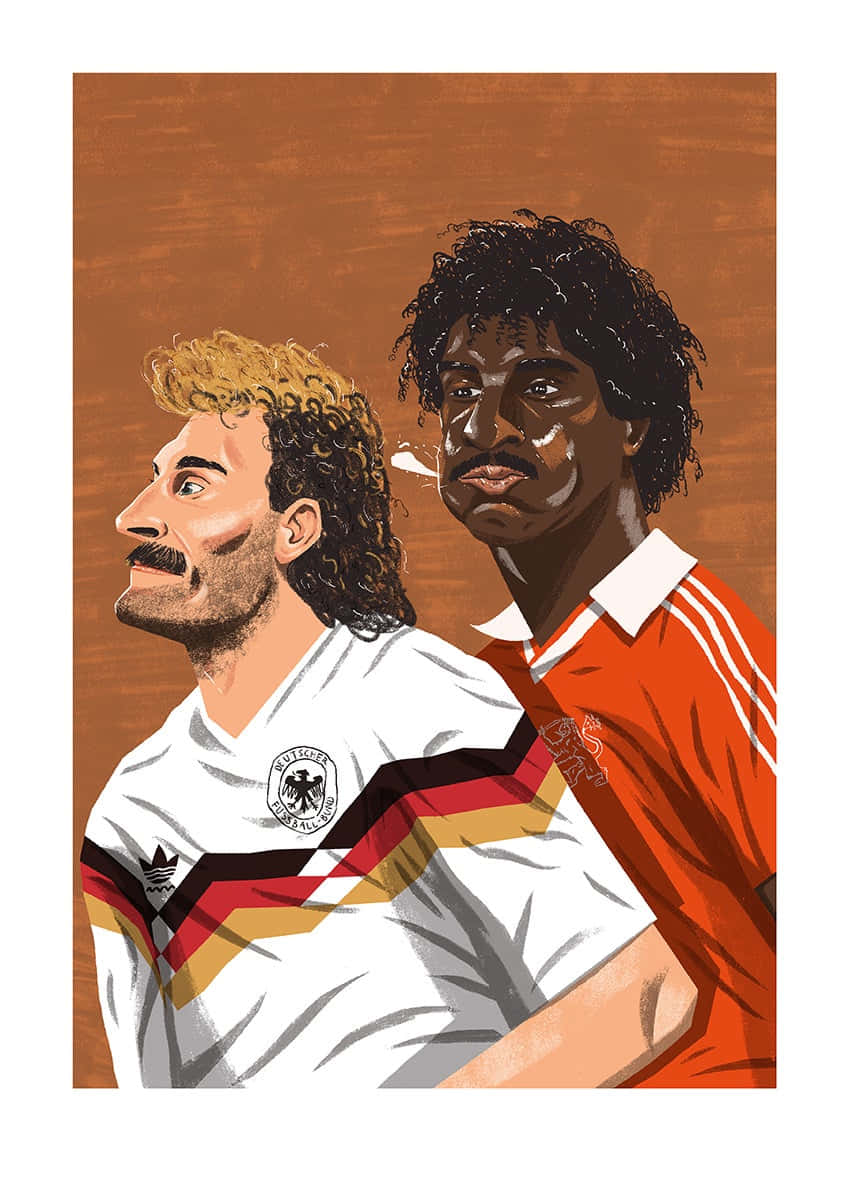 Frank Rijkaard And Rudi Völler Painted Portrait Background