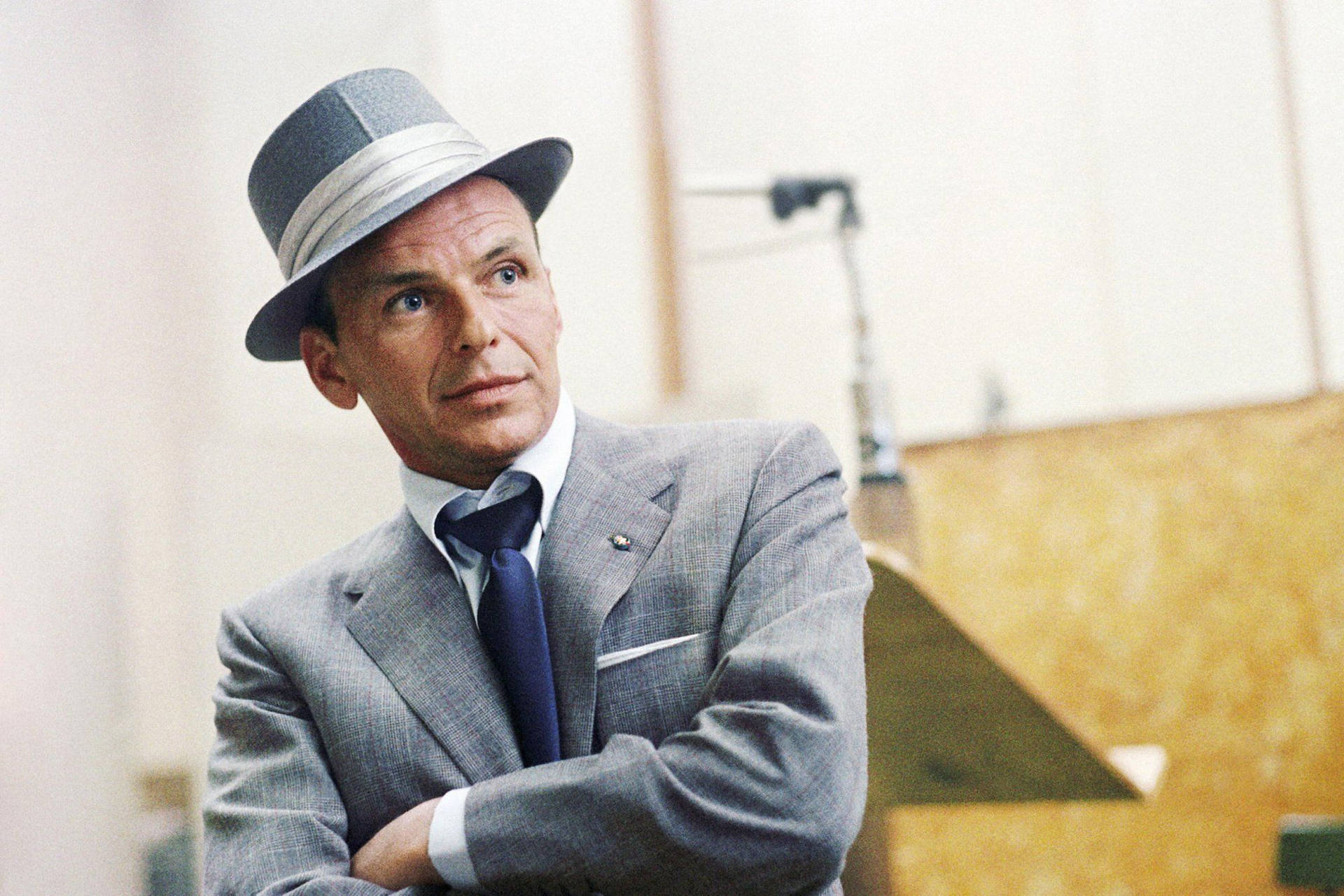 Frank Sinatra In A Classical Light-grey Suit Background