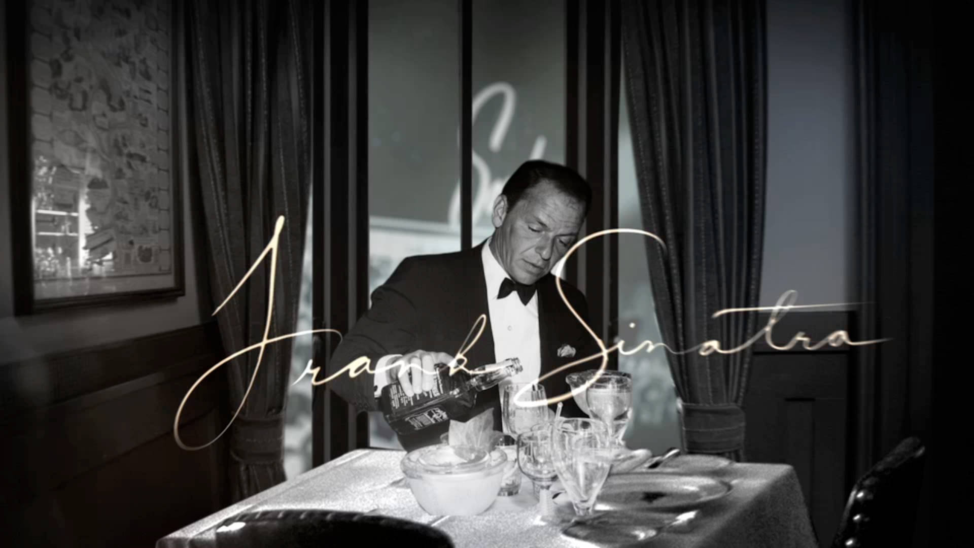 Frank Sinatra Pouring Alcohol On Glass Background