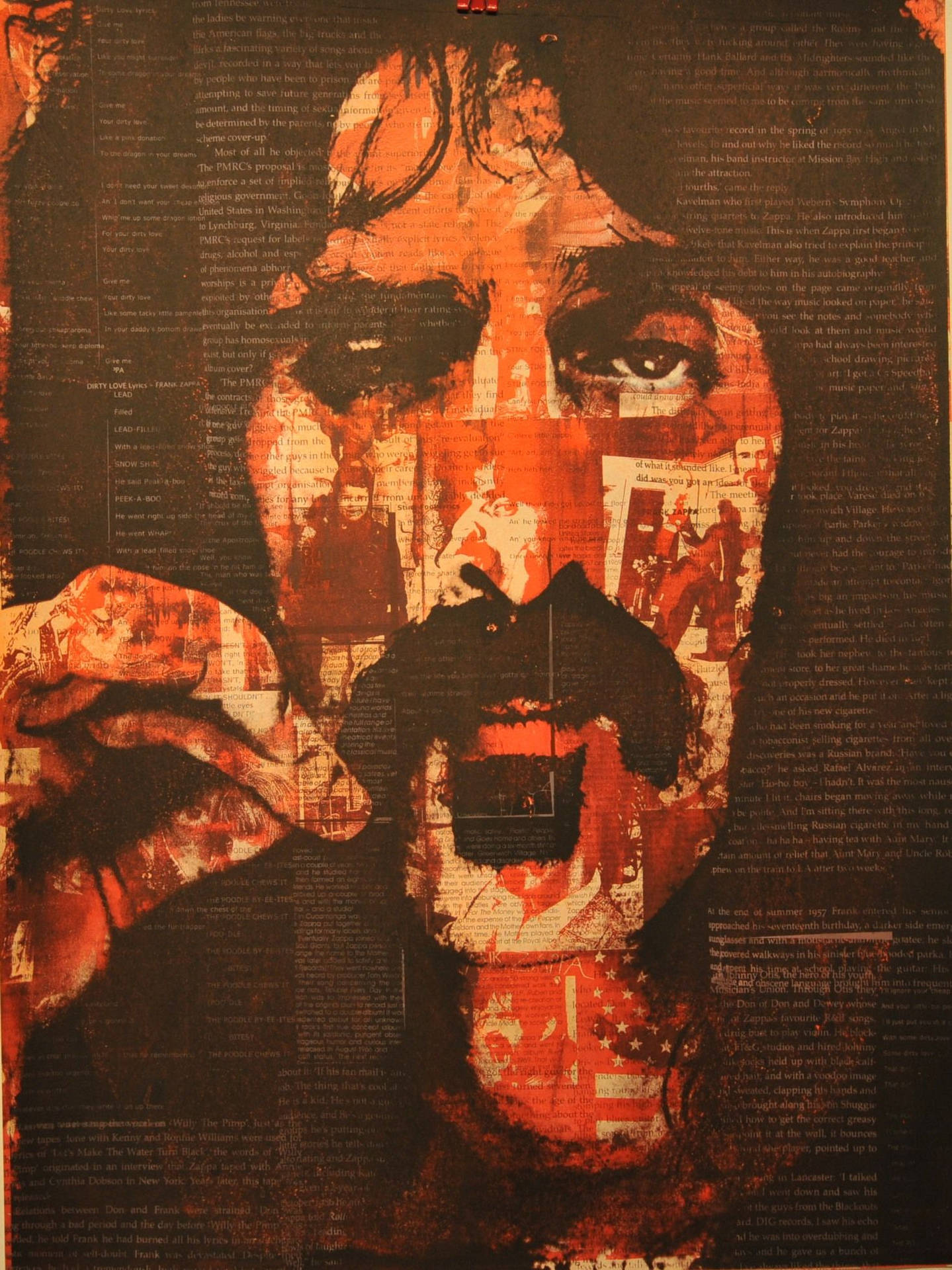 Frank Zappa Orange Collage Background