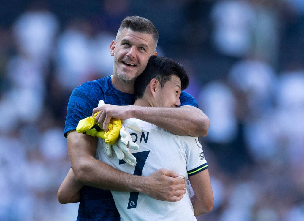 Fraser Forster Hugging Son Heung-min Background