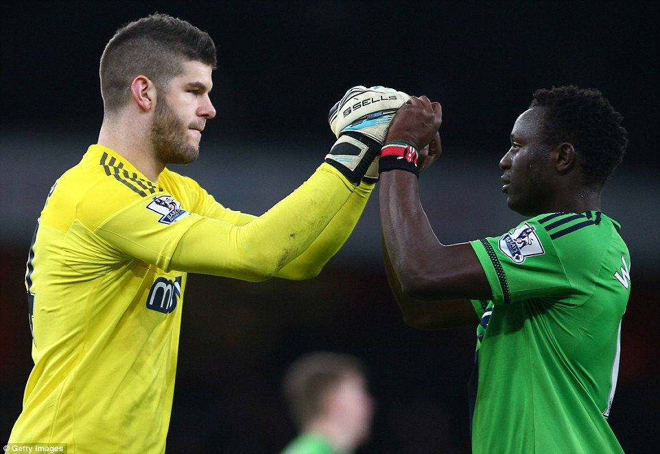 Fraser Forster With Fellow Football Player Background