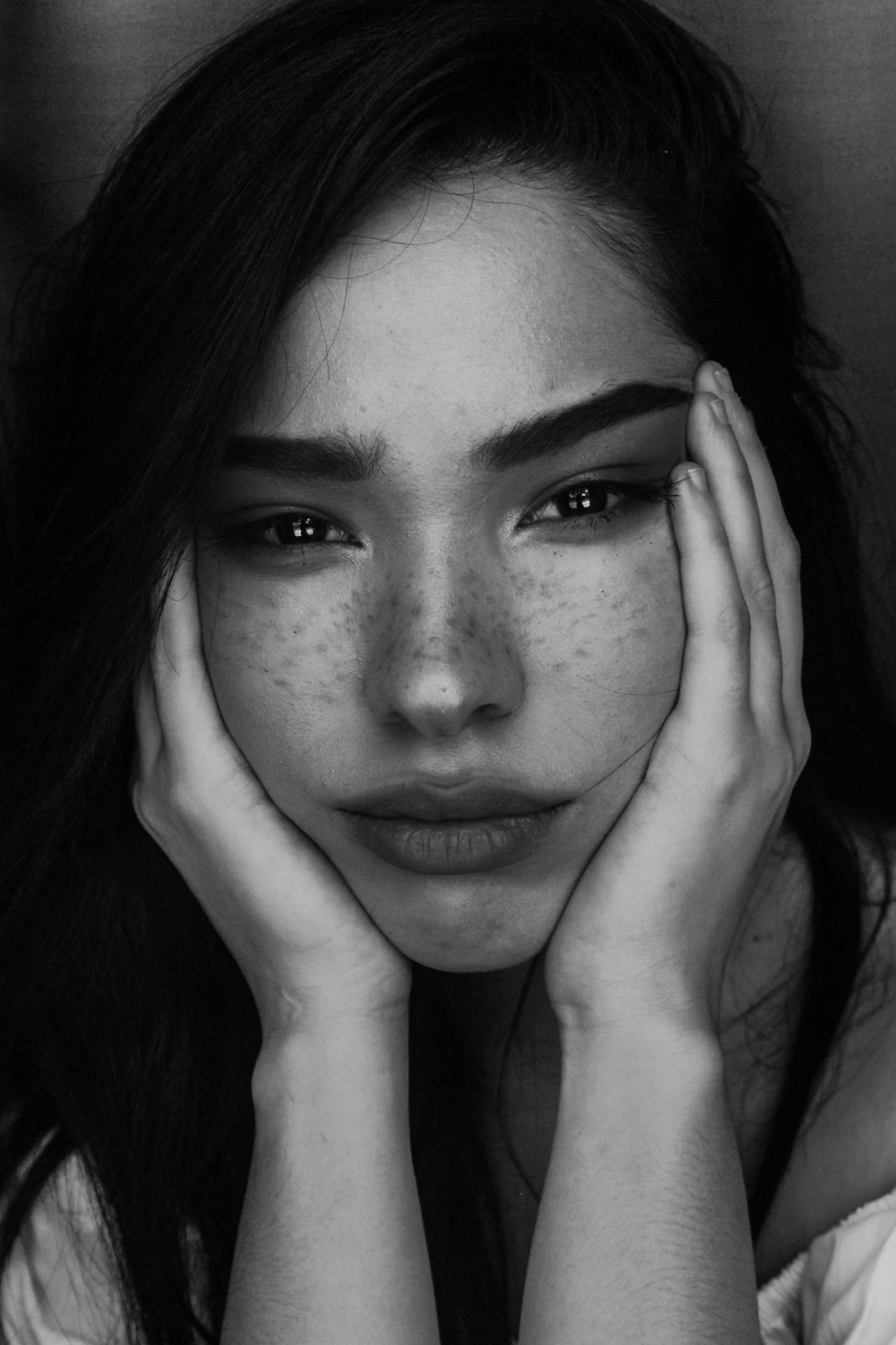 Freckles And Beauty Black And White Portrait Background