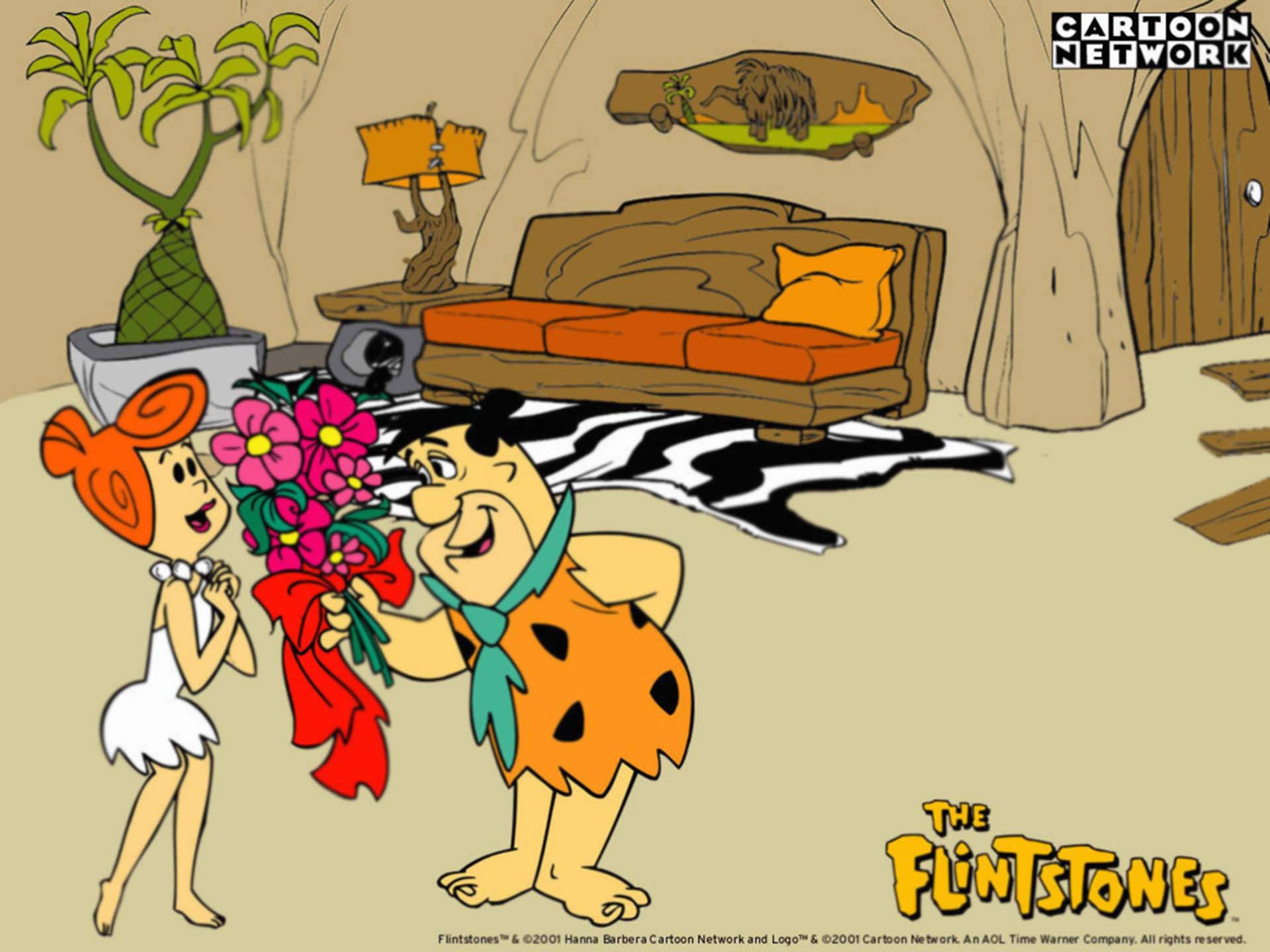 Fred Flintstone Offers Flowers To Wilma Background