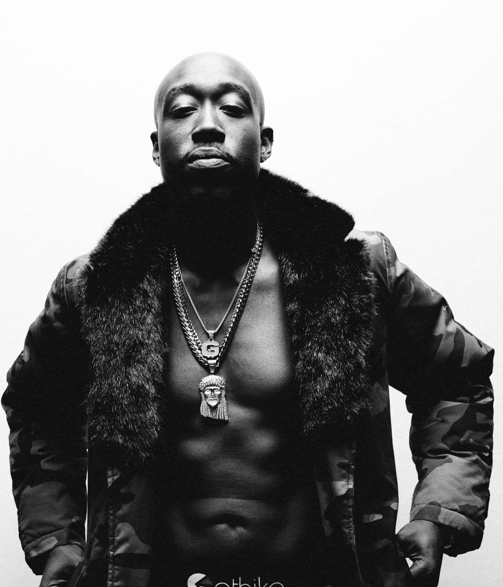 Freddie Gibbs Blackand White Portrait Background