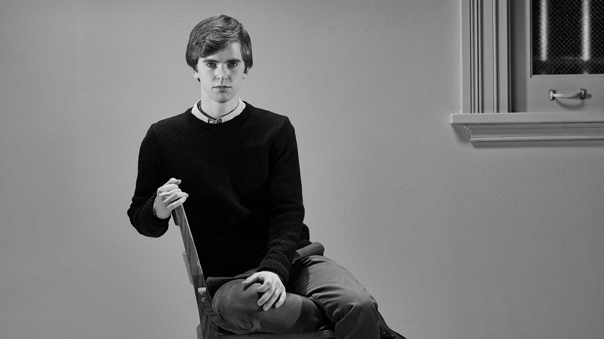 Freddie Highmore Grayscale Photography Background