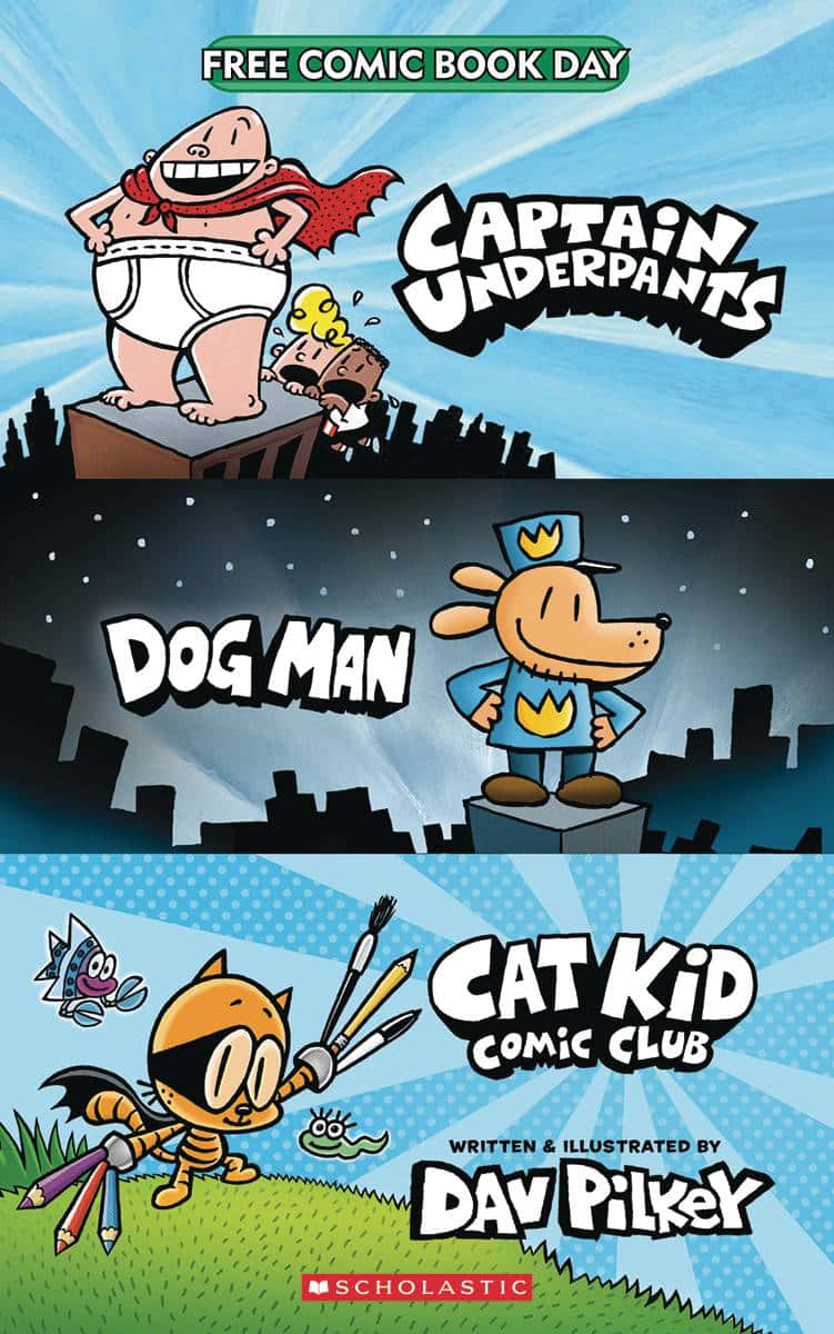 Free Comic Book Day - Captain Man, Dog, Cat, And A Cat Background