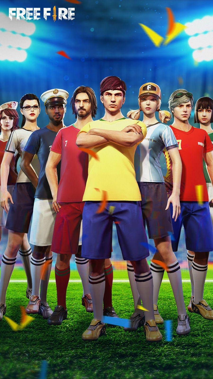 Free Fire 3d Character In Soccer Uniforms Background