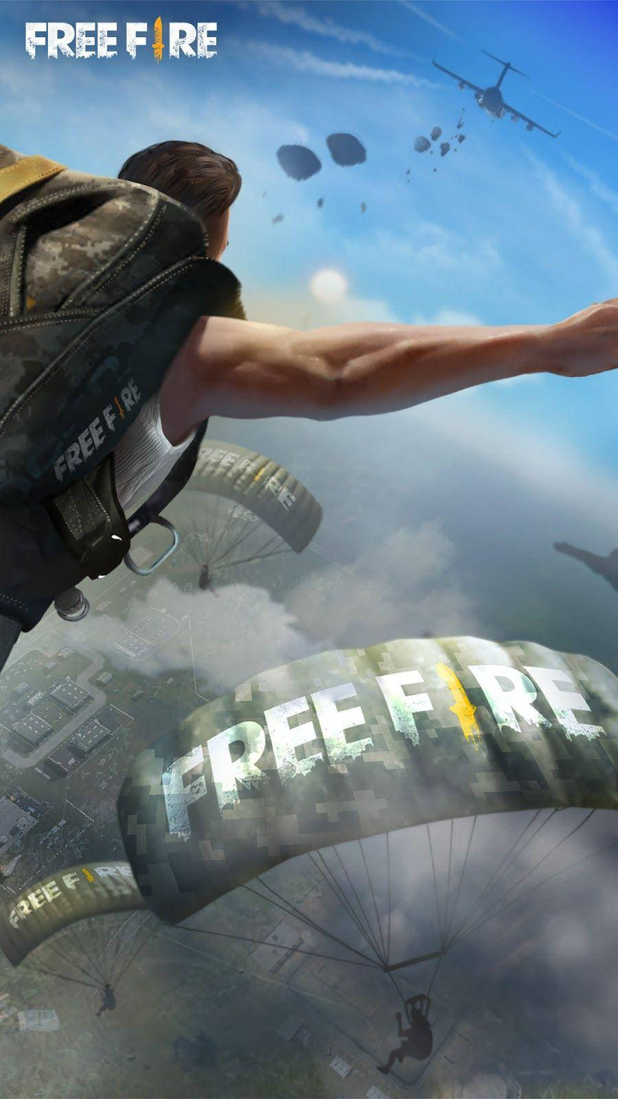 Free Fire 3d Characters Parachuting Background