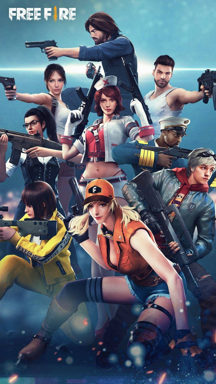 Free Fire 3d Characters Posing Together Background