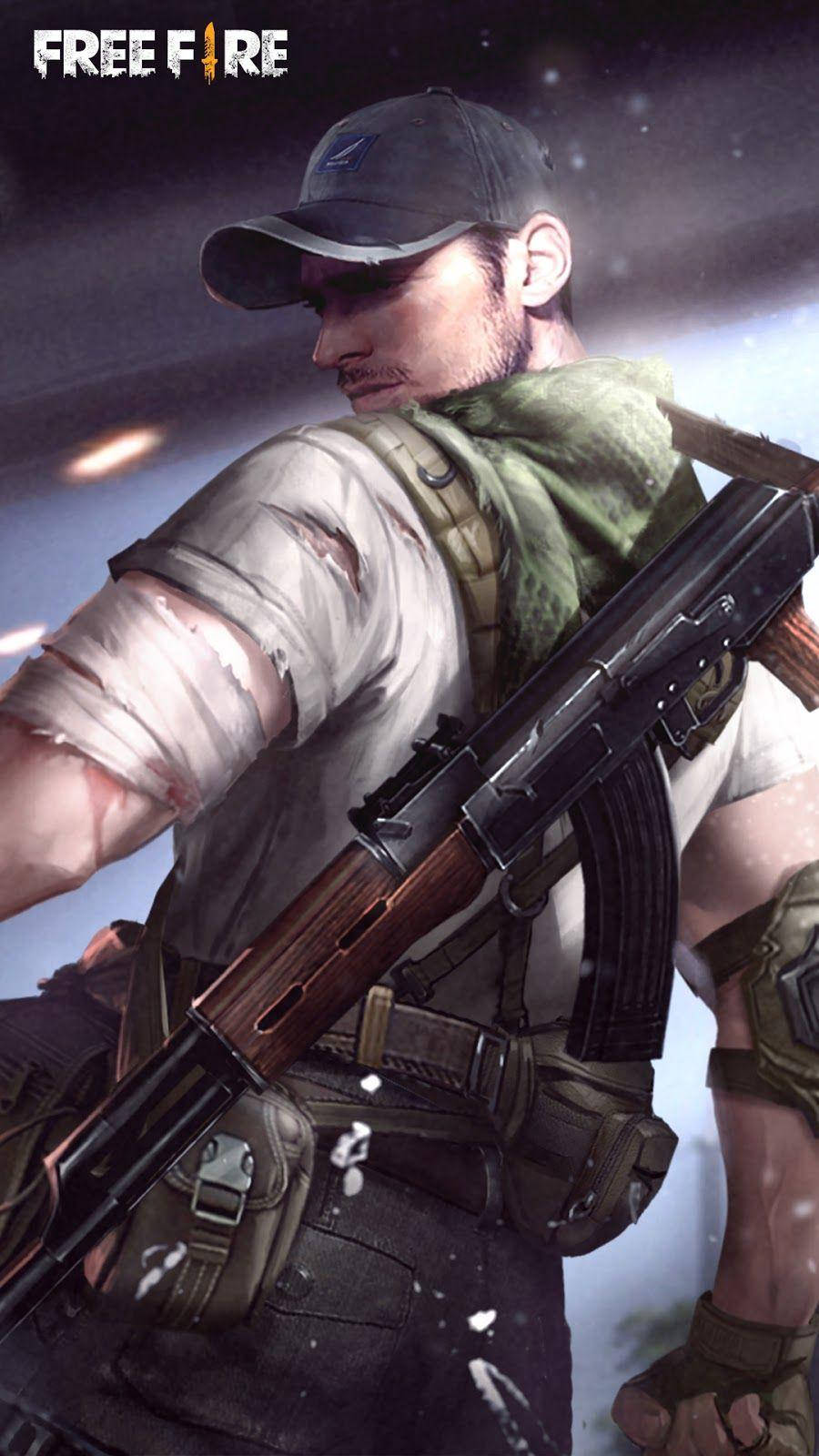 Free Fire 3d Close-up Of Guy With Machine Gun Background