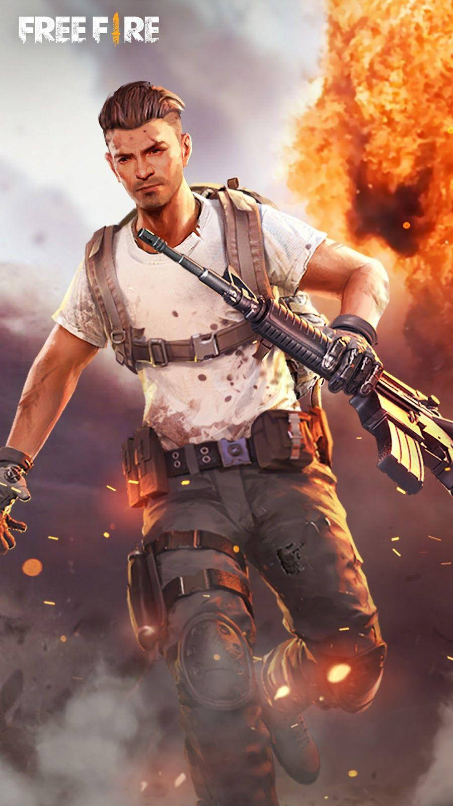 Free Fire 3d Male Character Running Away From Explosion Background