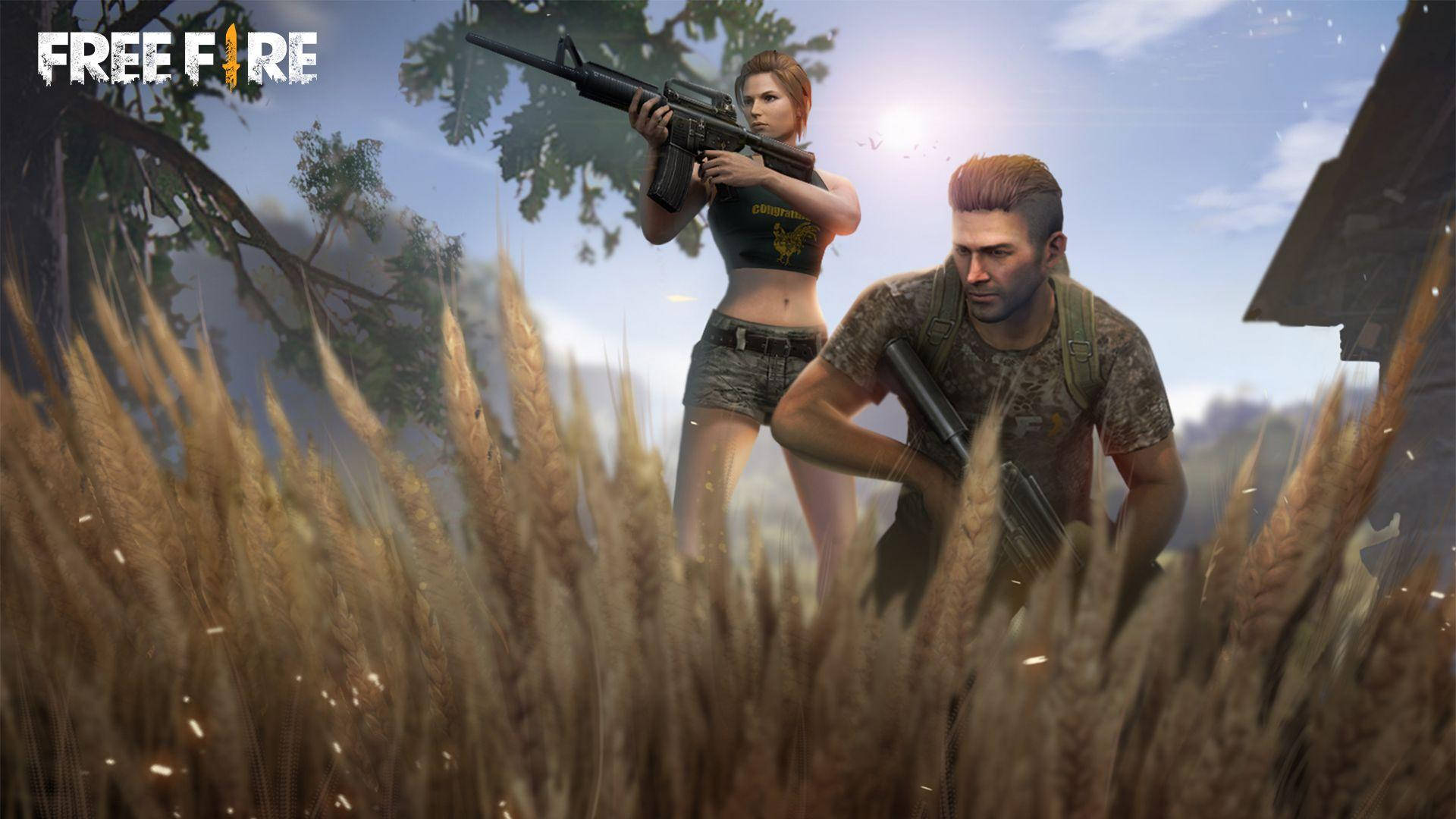 Free Fire 3d Two Characters In Grass Background