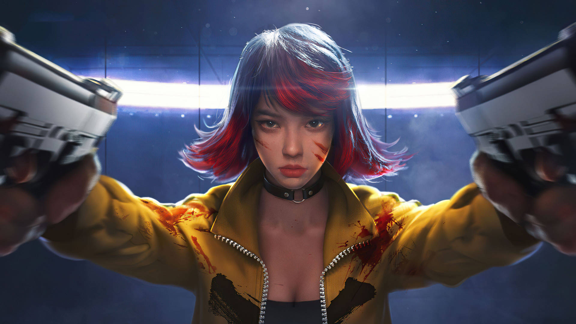 Free Fire Character Kelly Red Highlights Background