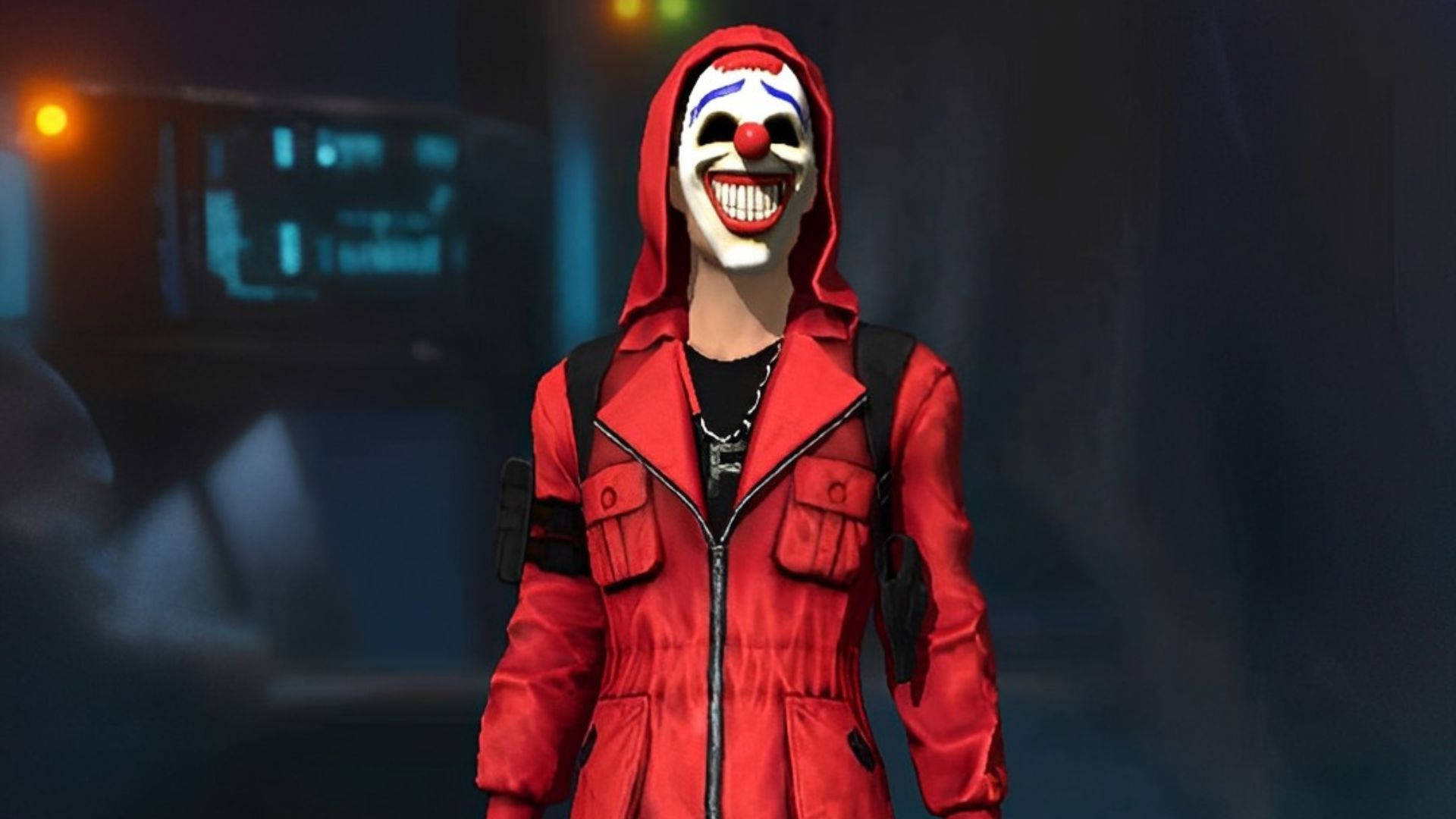 Free Fire Criminal Bundle Red Clown Mask Background