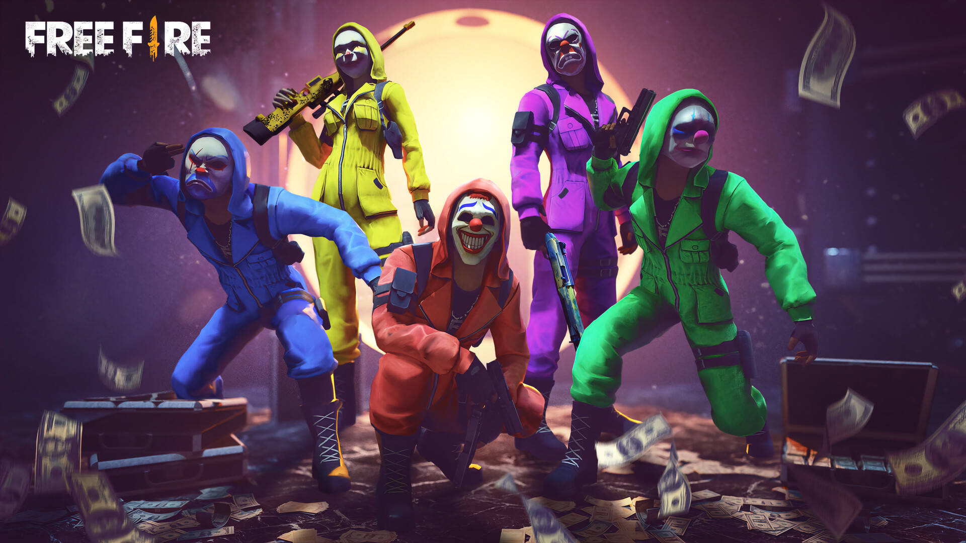 Free Fire Criminal Bundle Robbers On Cash Pile Background