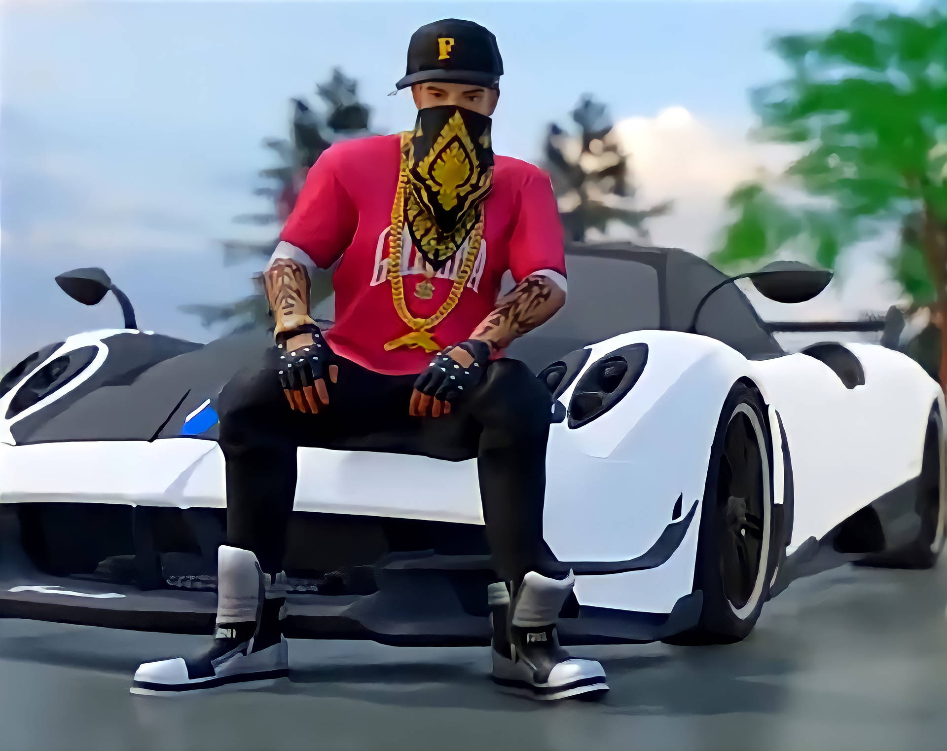 Free Fire Hip Hop Bundle On Bugatti Car Background