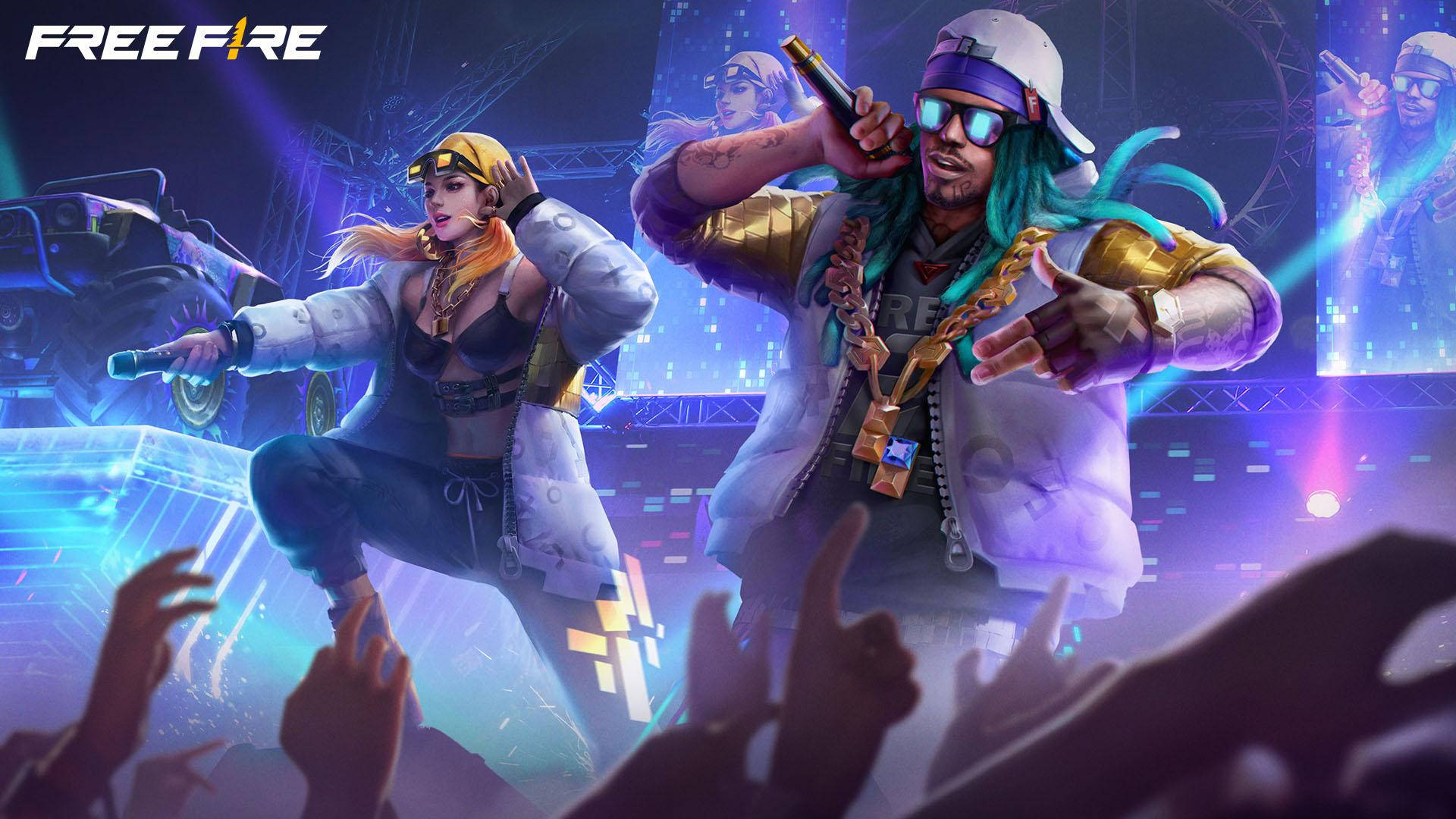 Free Fire Hip Hop Bundle Performing On Stage Background