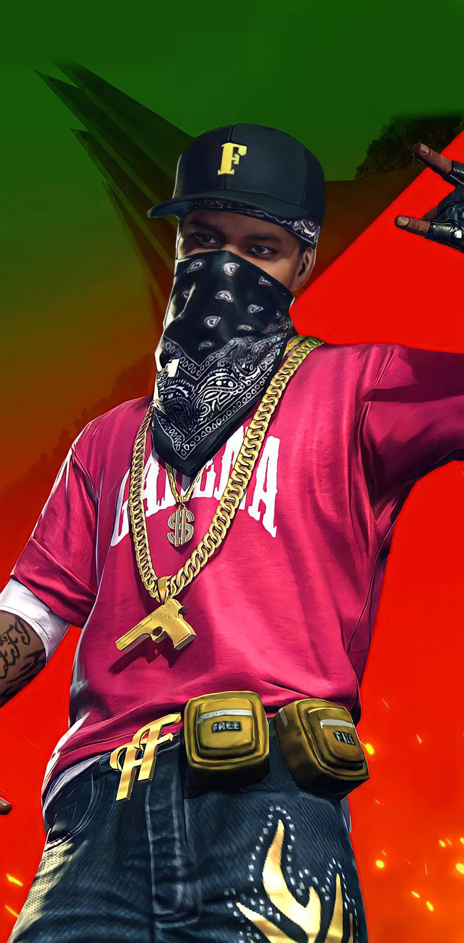 Free Fire Hip Hop Bundle Red And Green Background