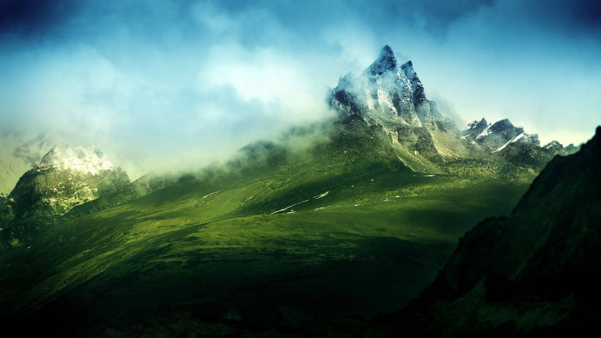 Free Image Foggy Green Mountain Background