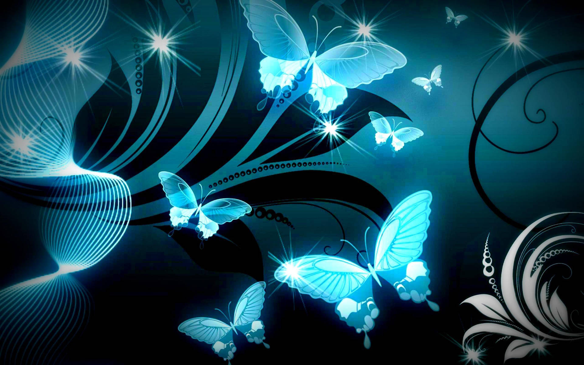 Free Image Neon Blue Butterflies Background