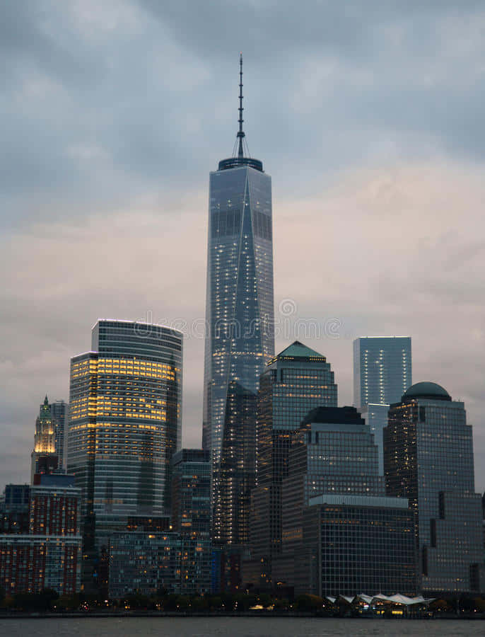 Freedom Tower Manhattan Skyline Evening Photograph Background