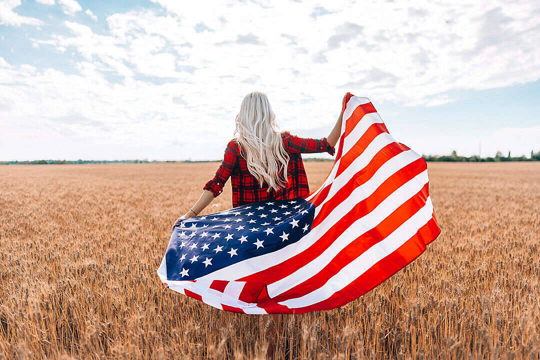 Freedom Woman With Flag Background