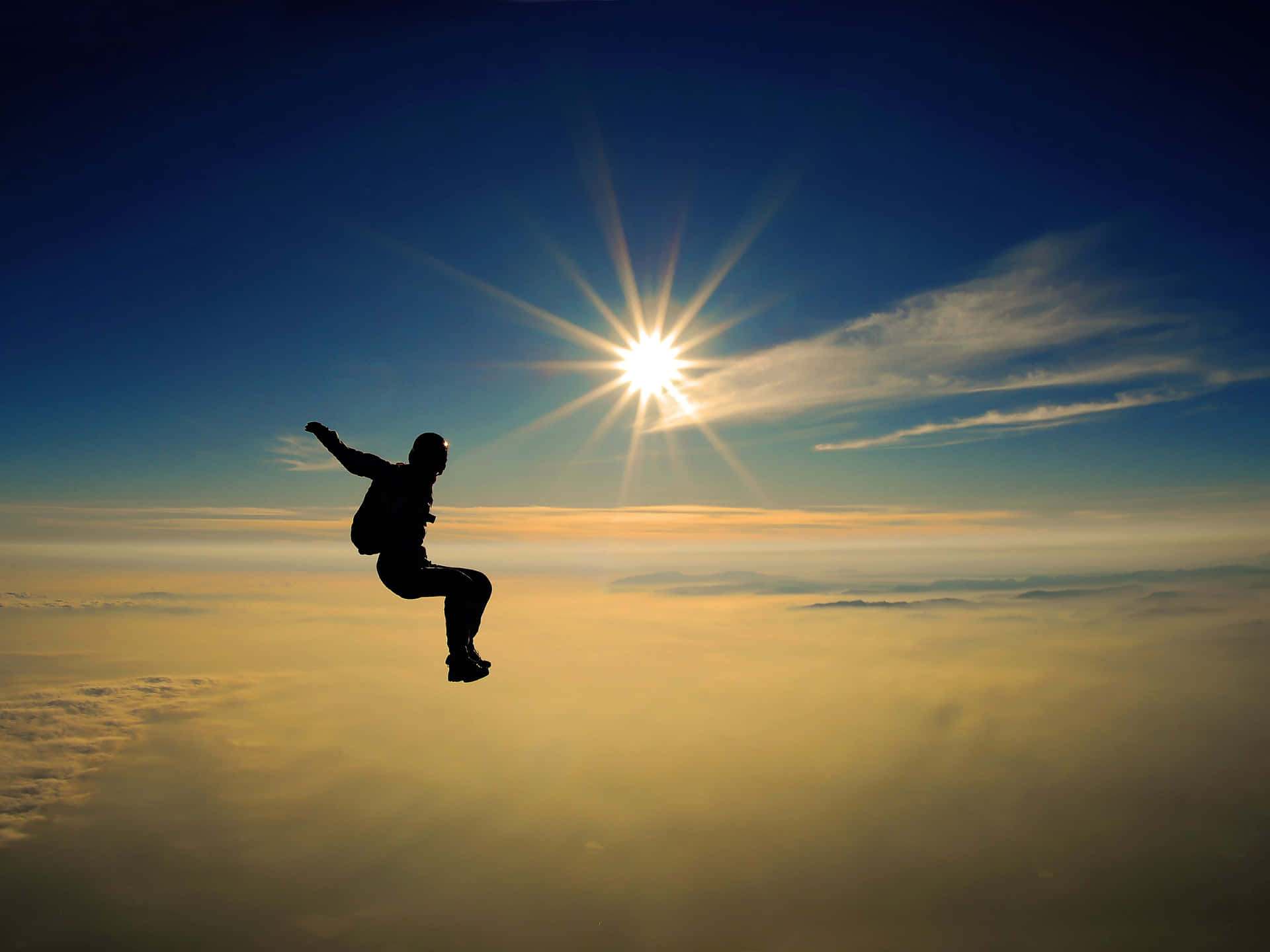 Freefall Skydiving Silhouette Magnificent Sky View Background