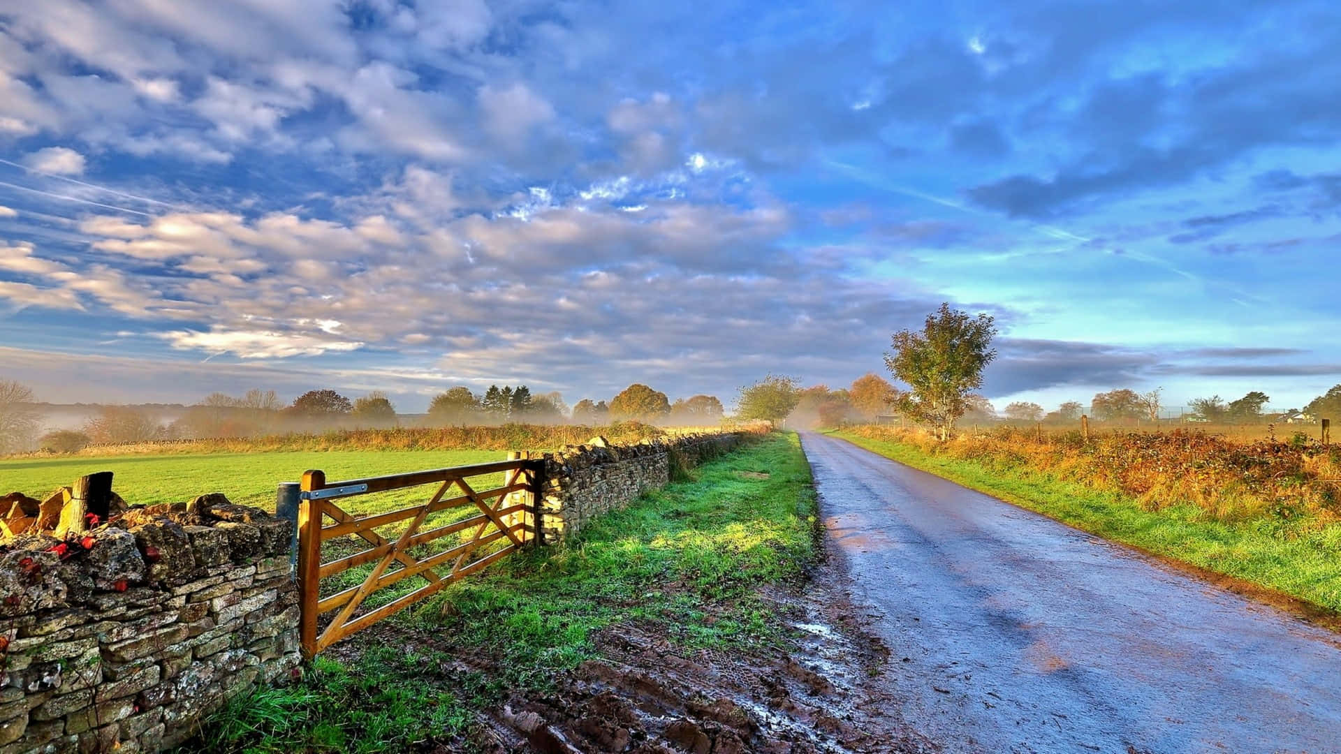 French Countryside Road Under Cloudy Sky