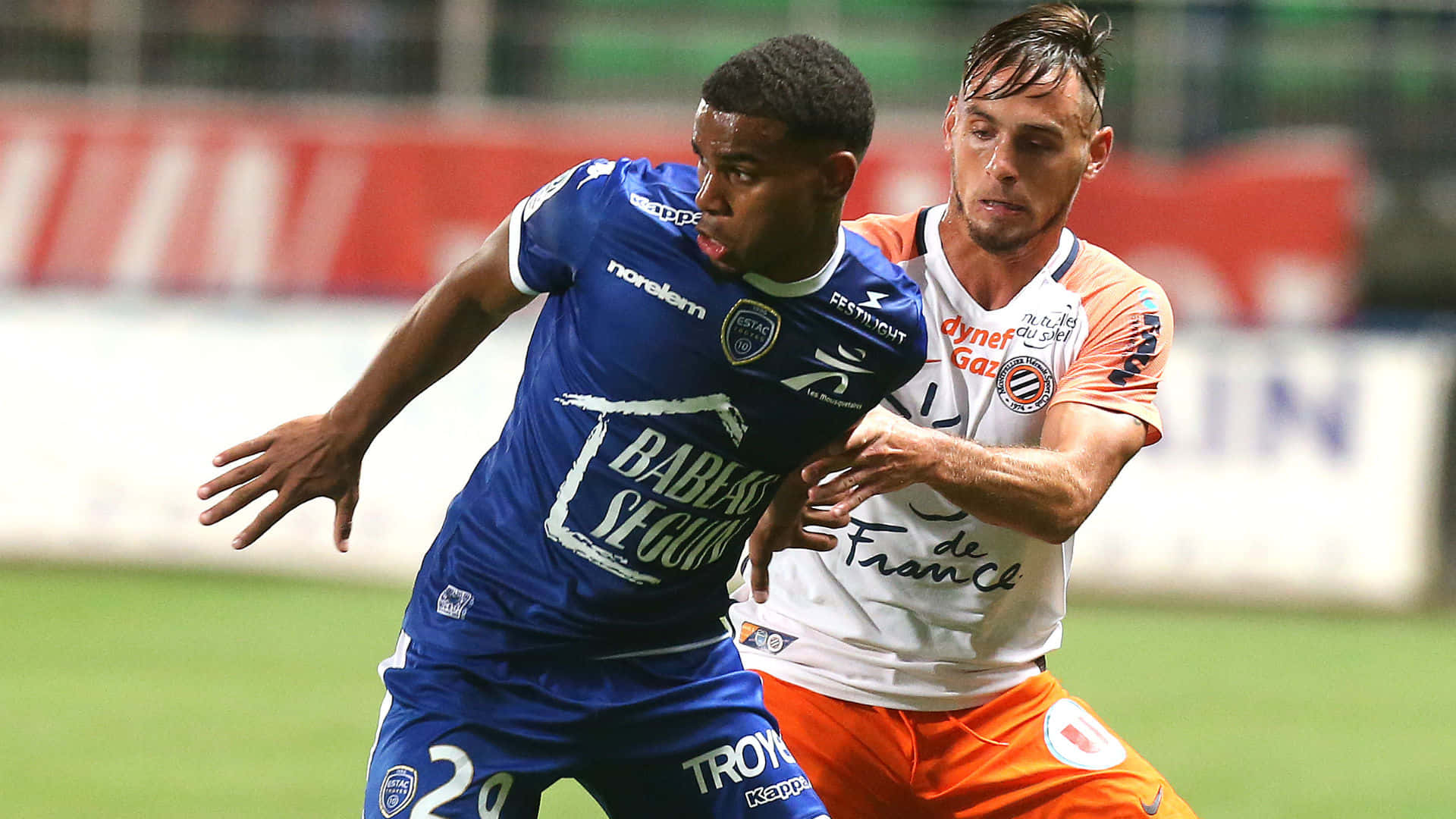 French Footballers Samuel Grandsir And Ruben Aguilar Ligue 1 Match Background