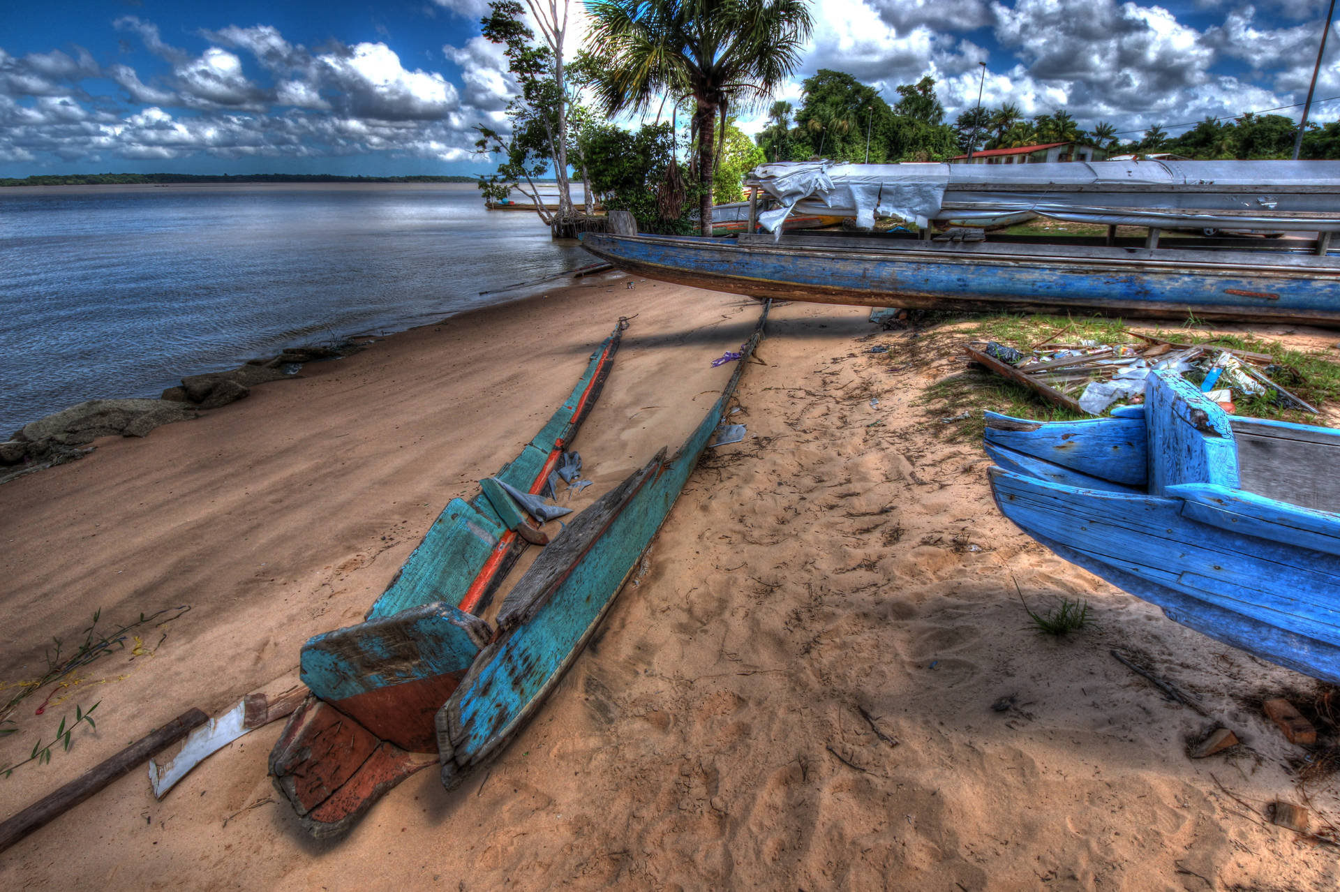 French Guiana Boat On Land Background