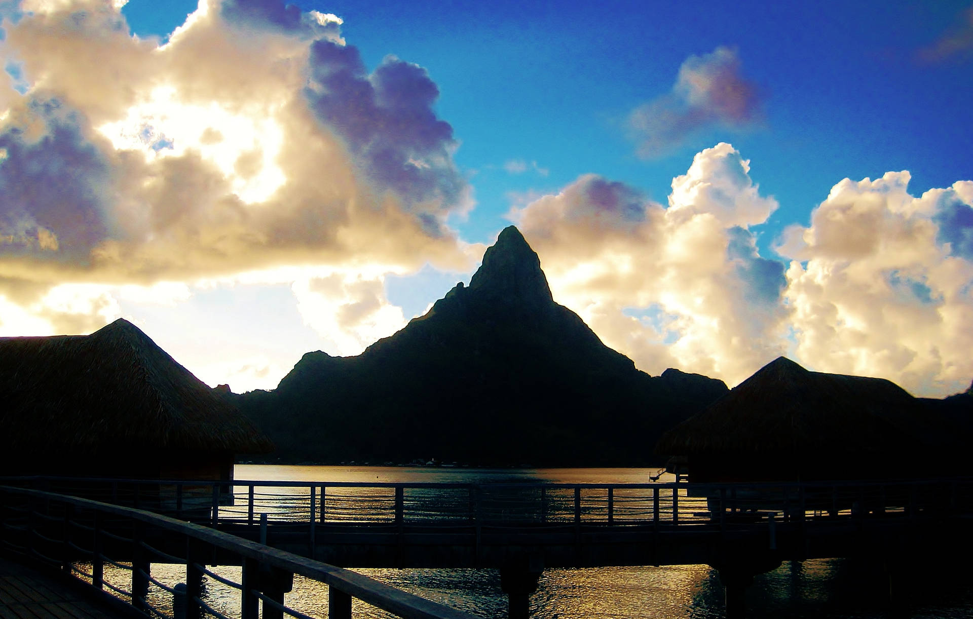 French Polynesia Mountain And Clouds Background