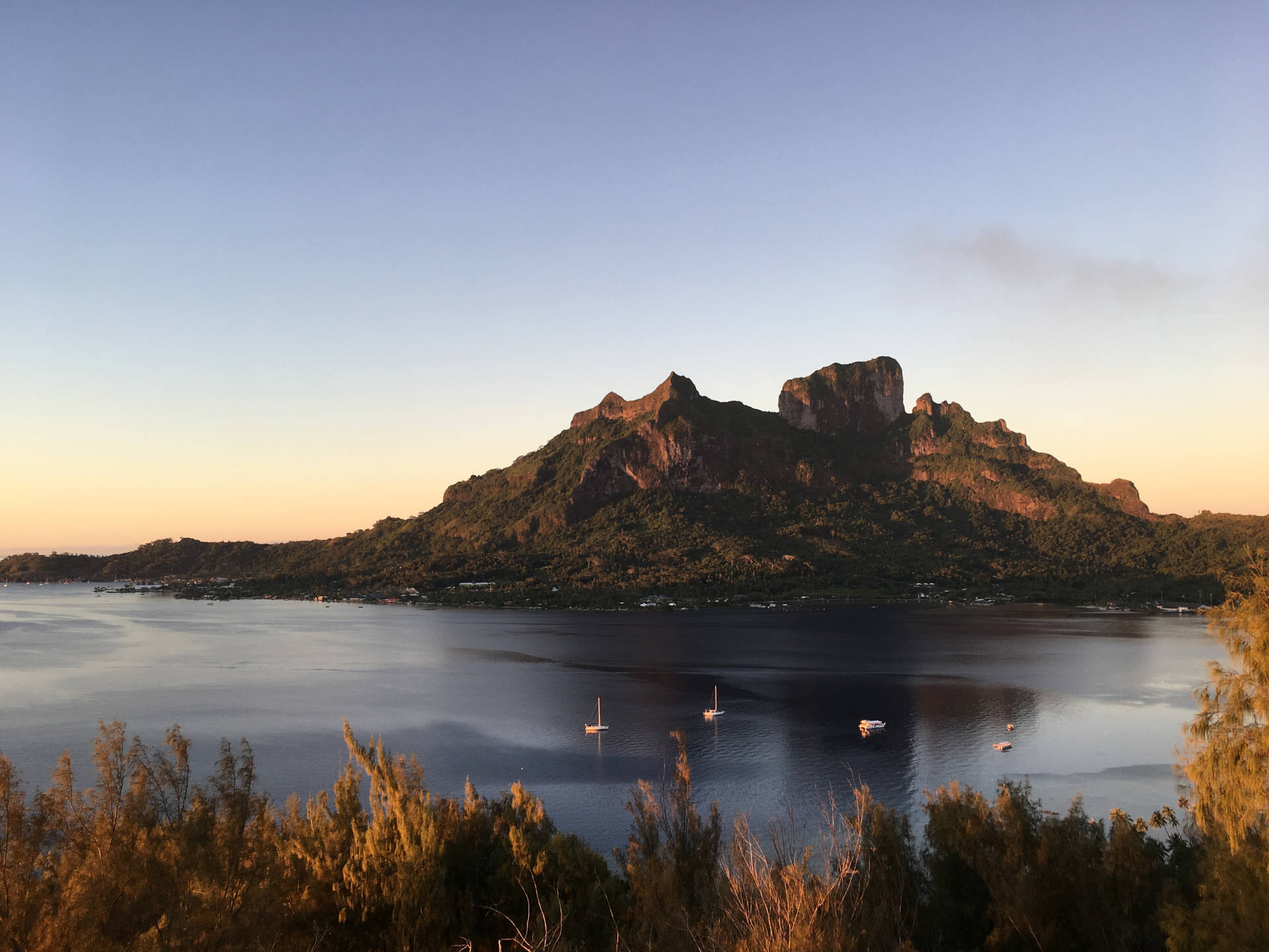 French Polynesia Mountain And Ocean Background