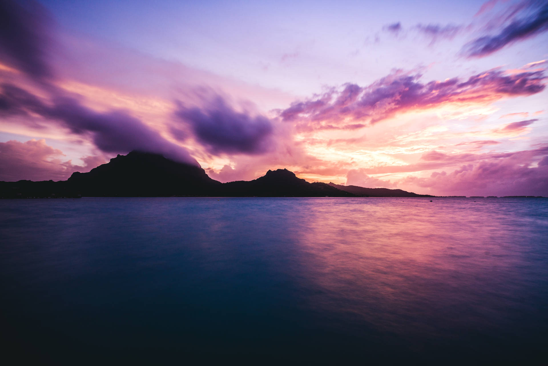 French Polynesia Purple Sky Background