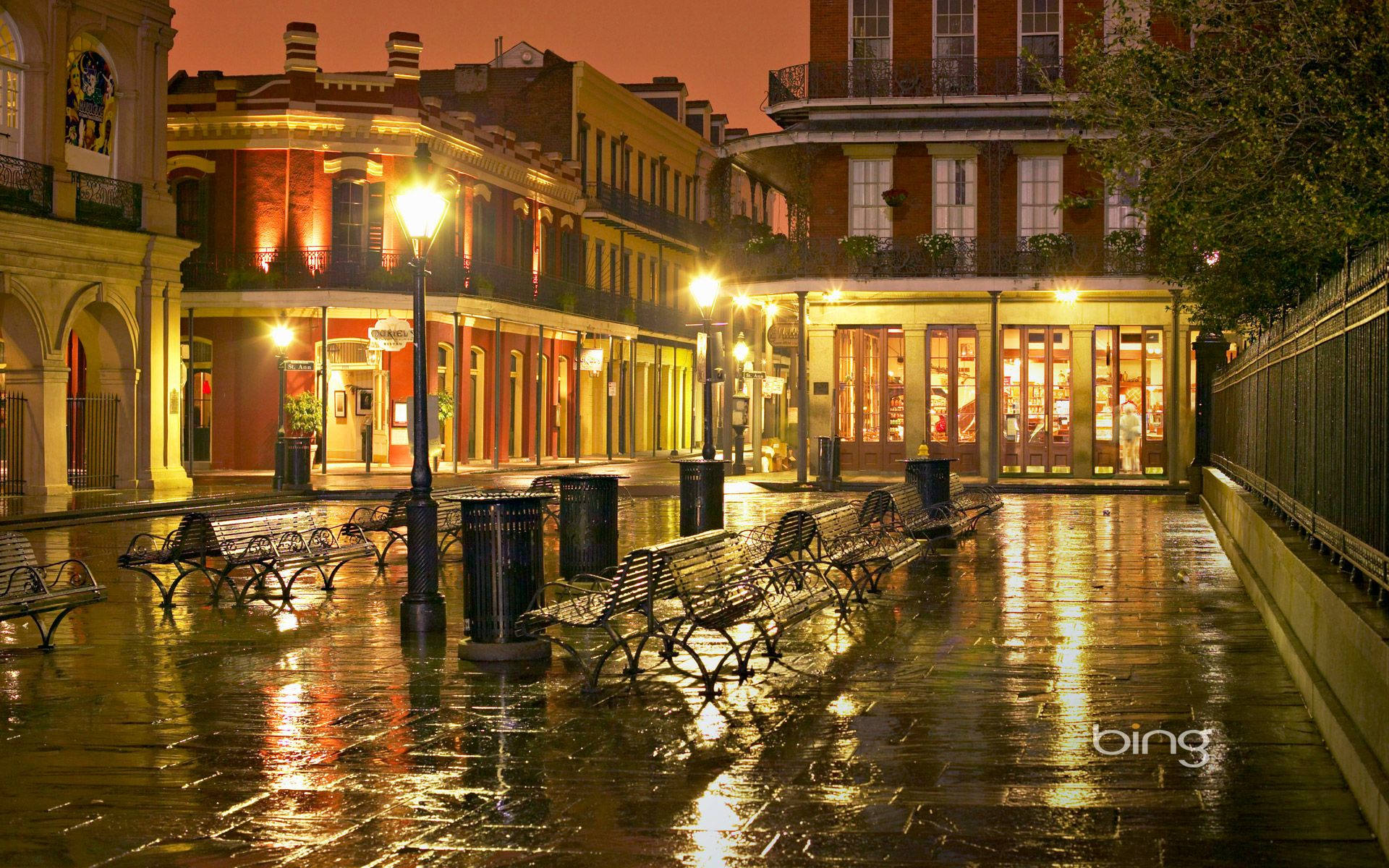 French Quarter Street Soaked In Rain Background