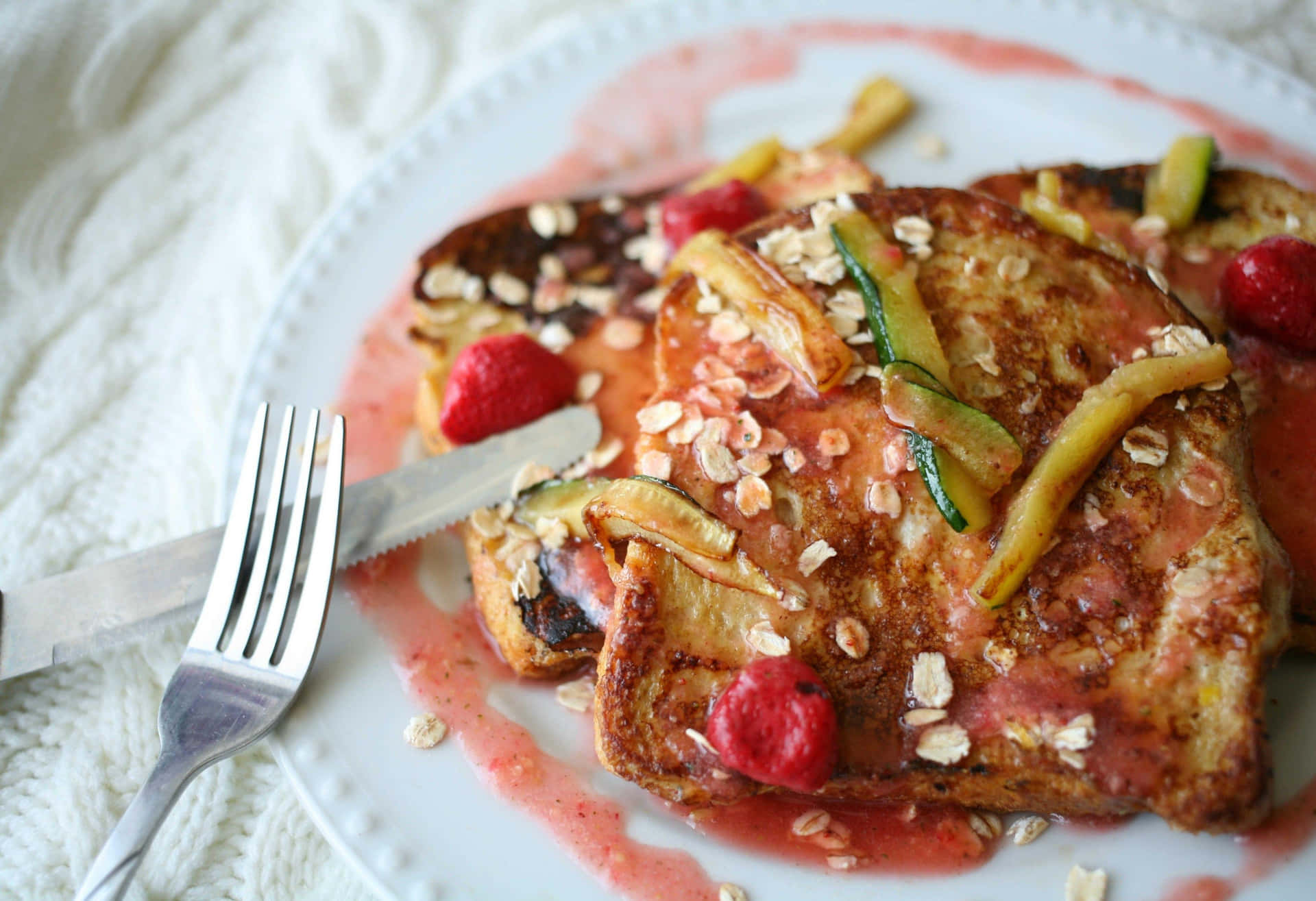 French Toastwith Fruitand Oats Background