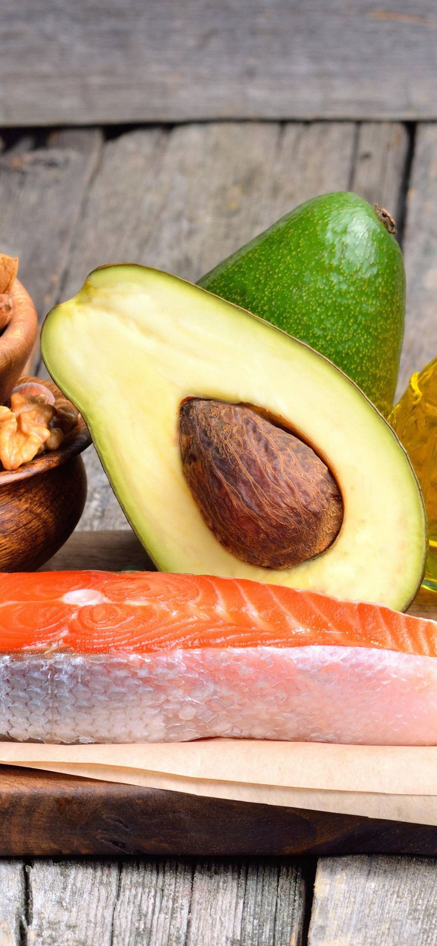 Fresh Avocado Fruit And Salmon Fish Still Background