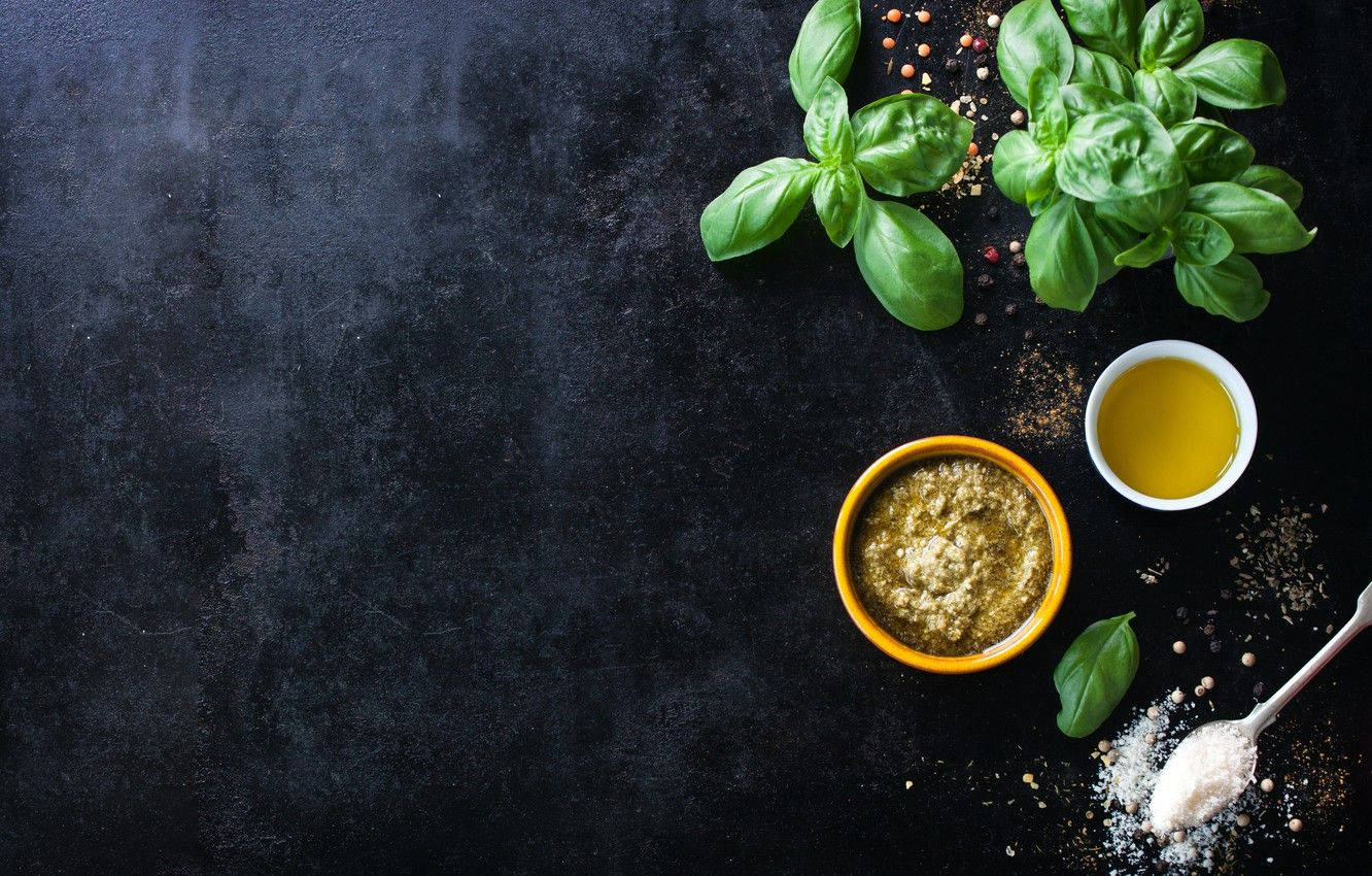 Fresh Basil Leaves On Wooden Background