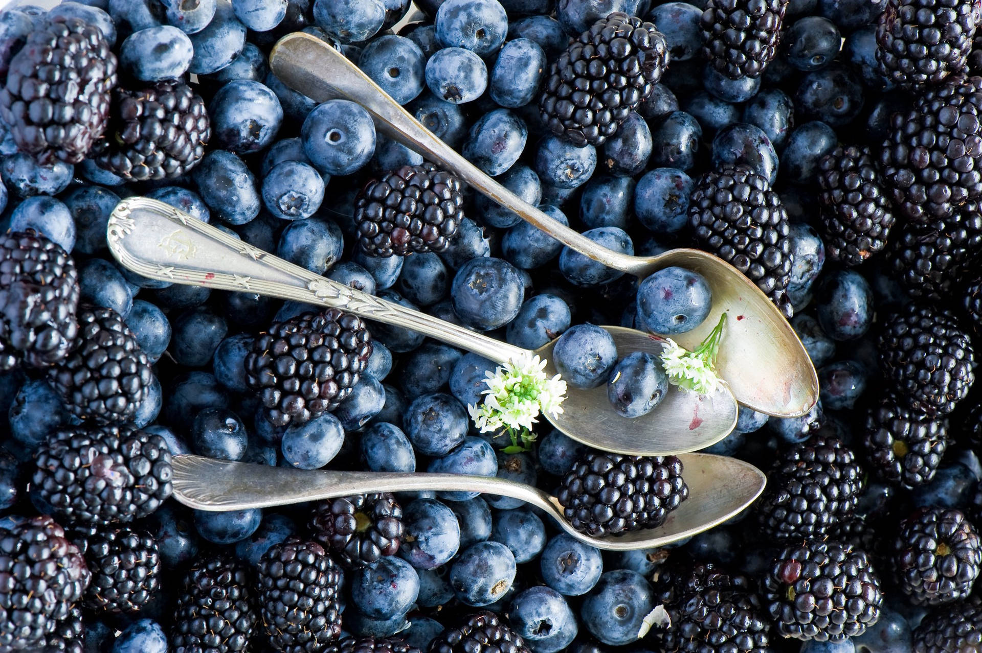 Fresh Black Raspberries And Blueberries Background