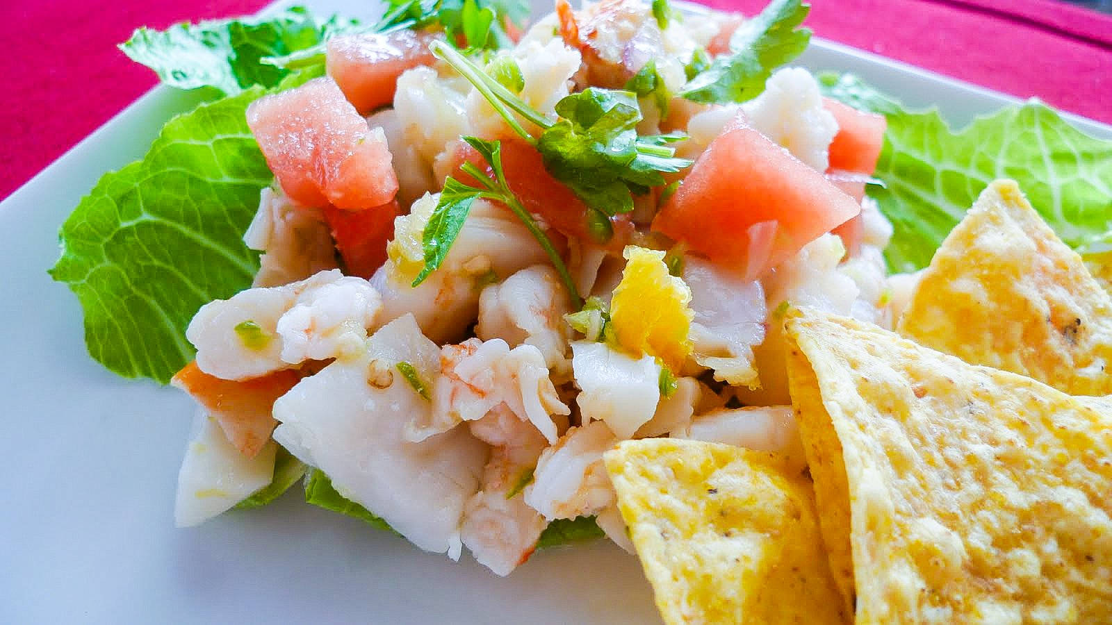 Fresh Ceviche With Corn Tortilla Chips Background