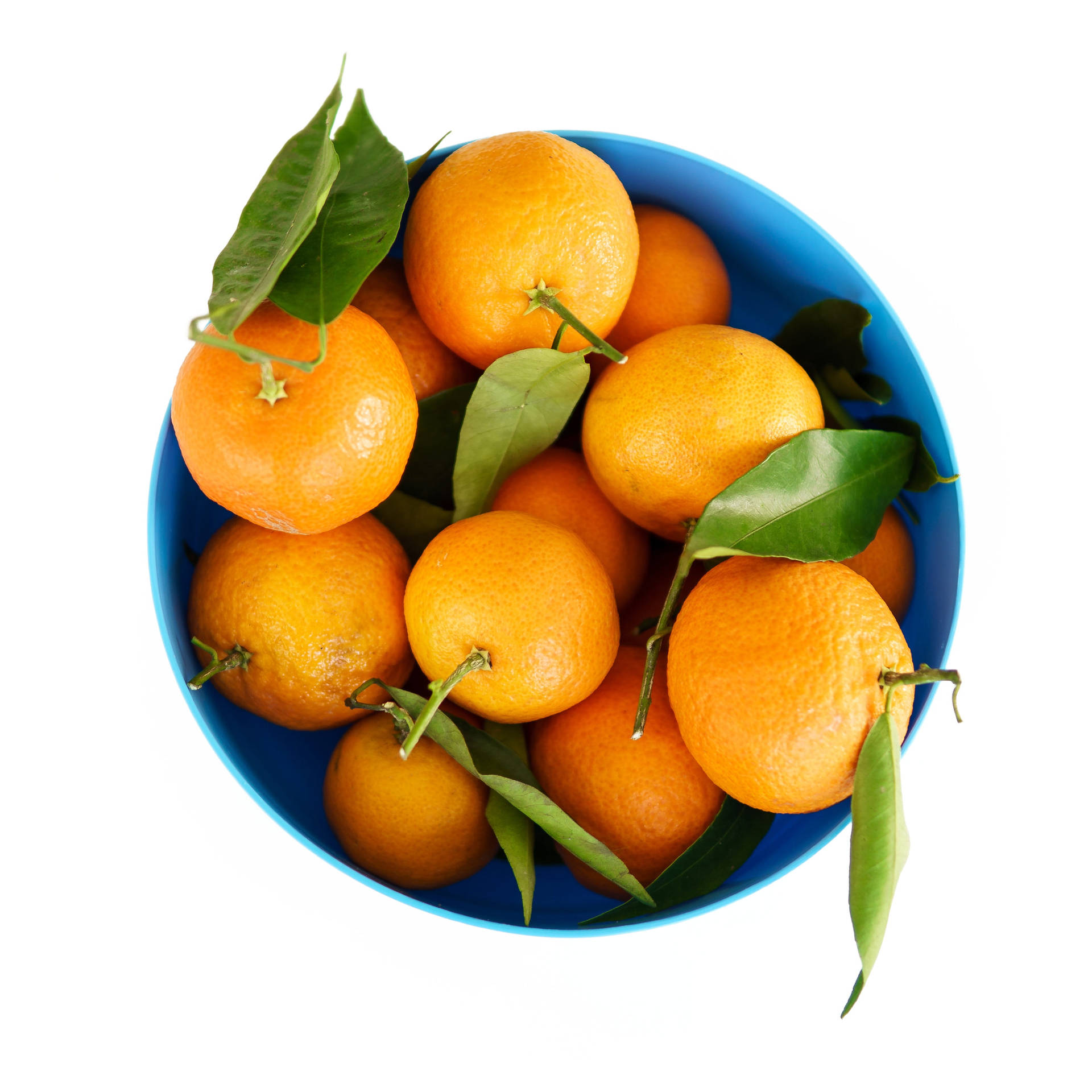 Fresh Clementine Citrus Fruits In Blue Bowl