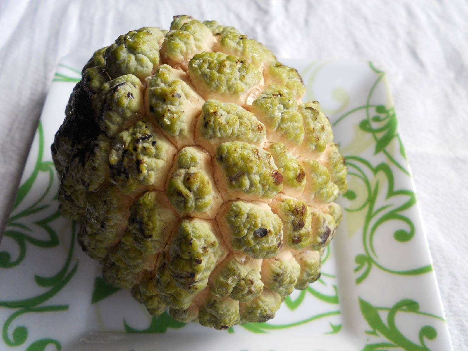 Fresh Custard Apple On A White Plate Background