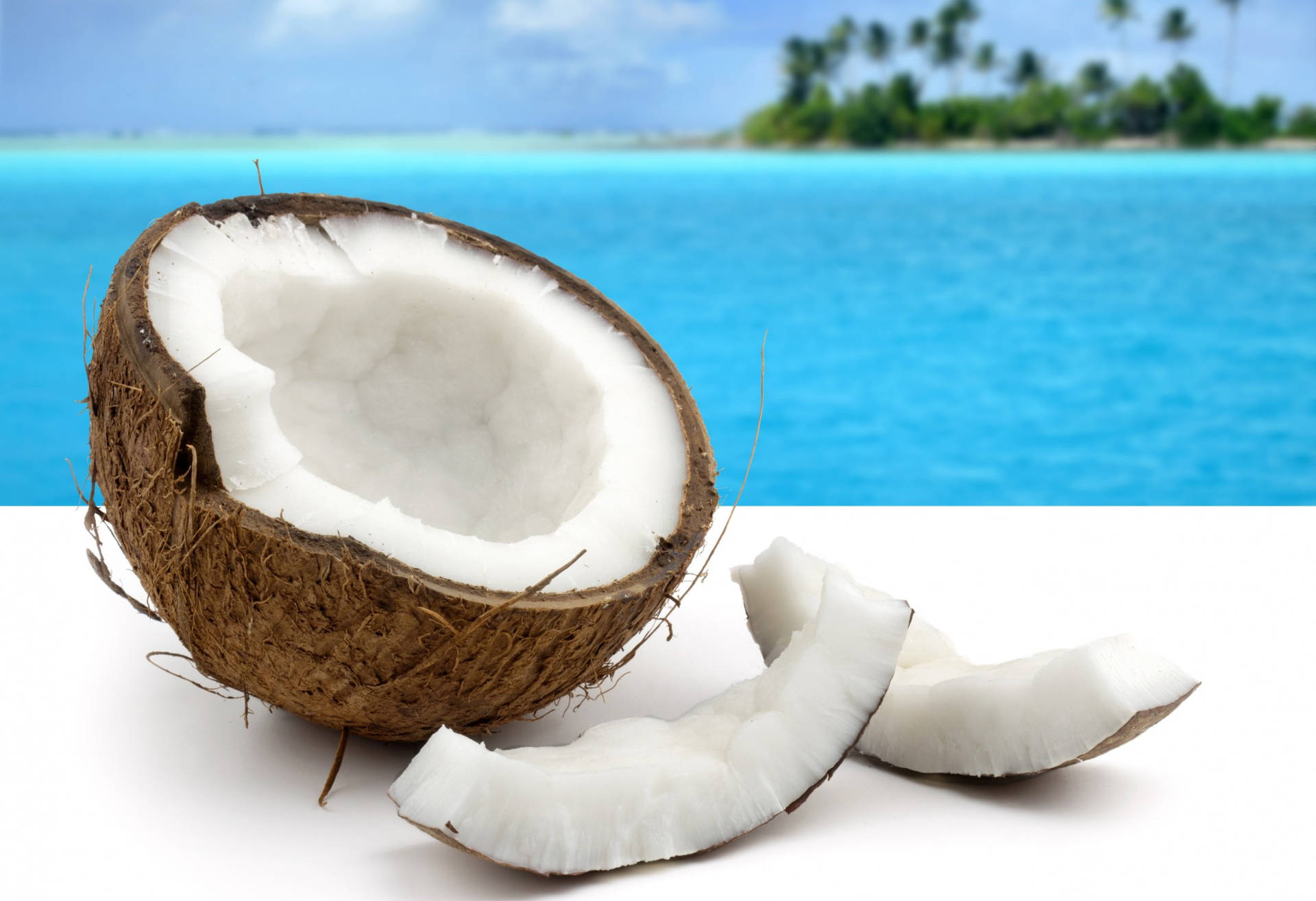 Fresh Delicious Slices Of Coconut Meat