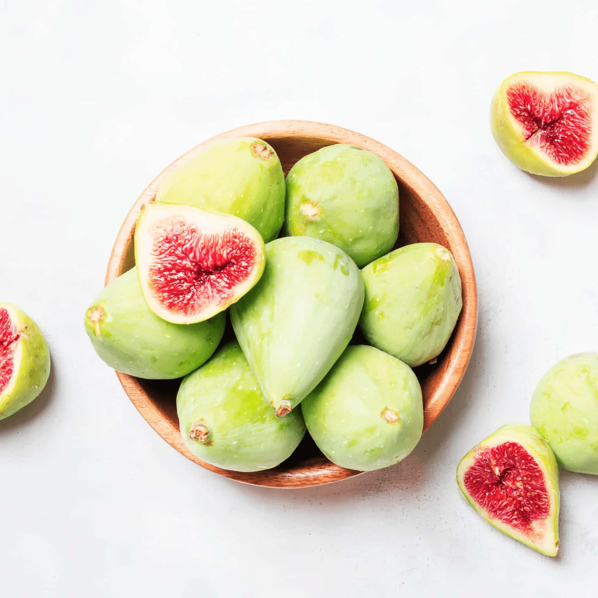 Fresh Figsin Wooden Bowl Top View Background