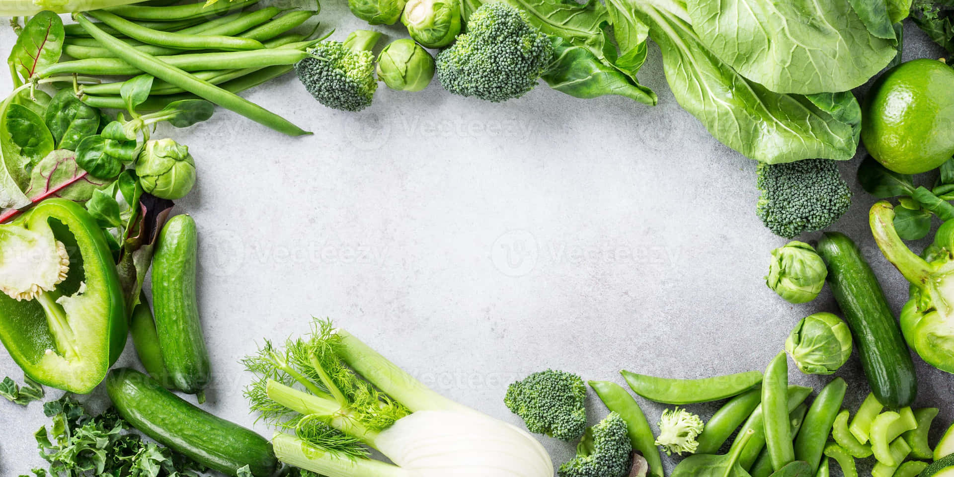 Fresh Green Vegetables Displayed In A Beautiful Frame Background